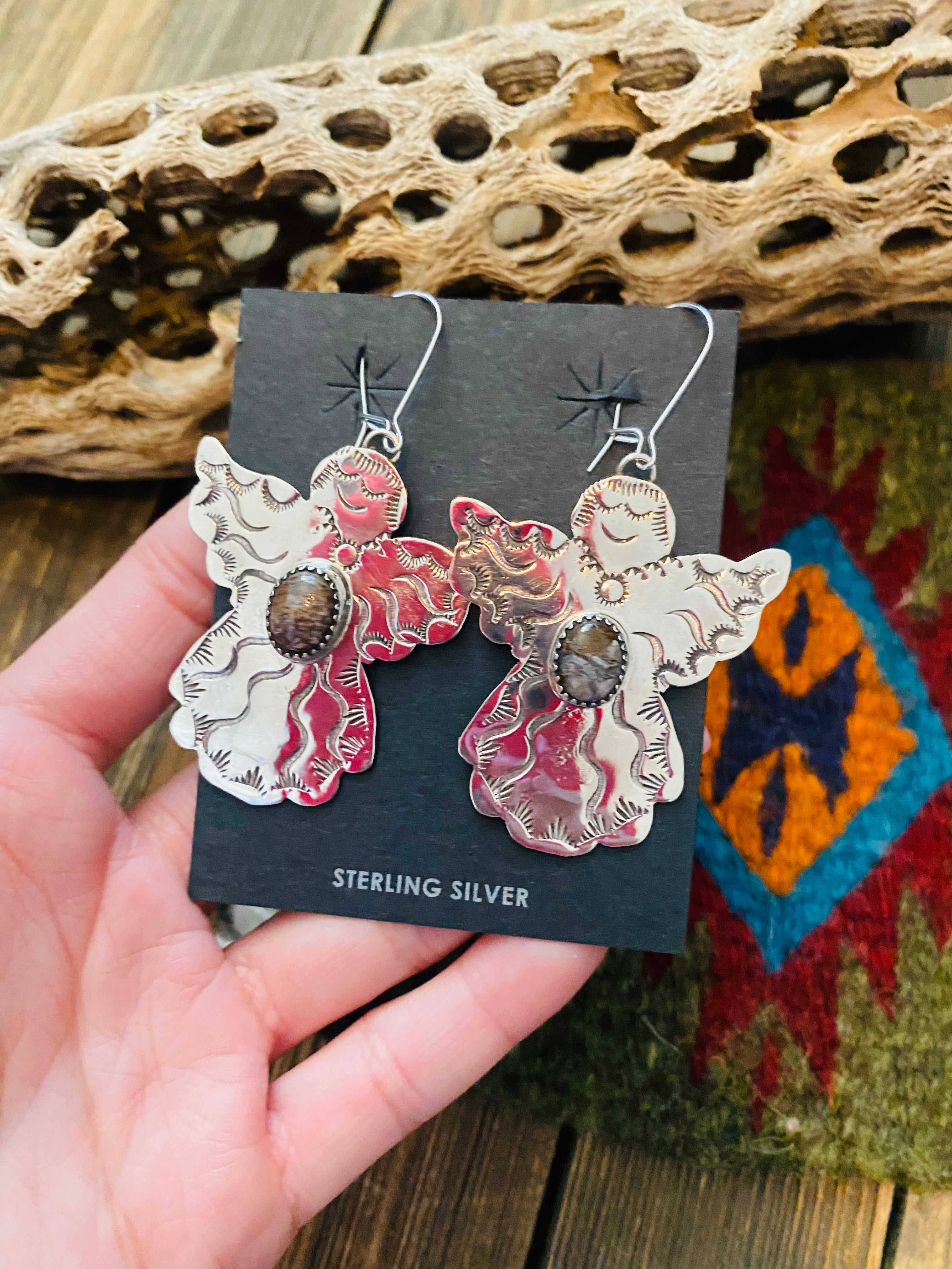 Navajo Jasper & Sterling Silver Angel Dangle Earrings