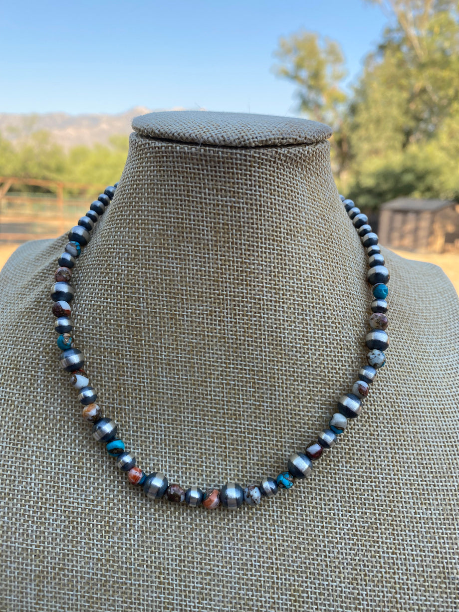 Navajo Turquoise & Spiny Spice Sterling Silver Beaded Necklace 16 inch –  Nizhoni Traders LLC