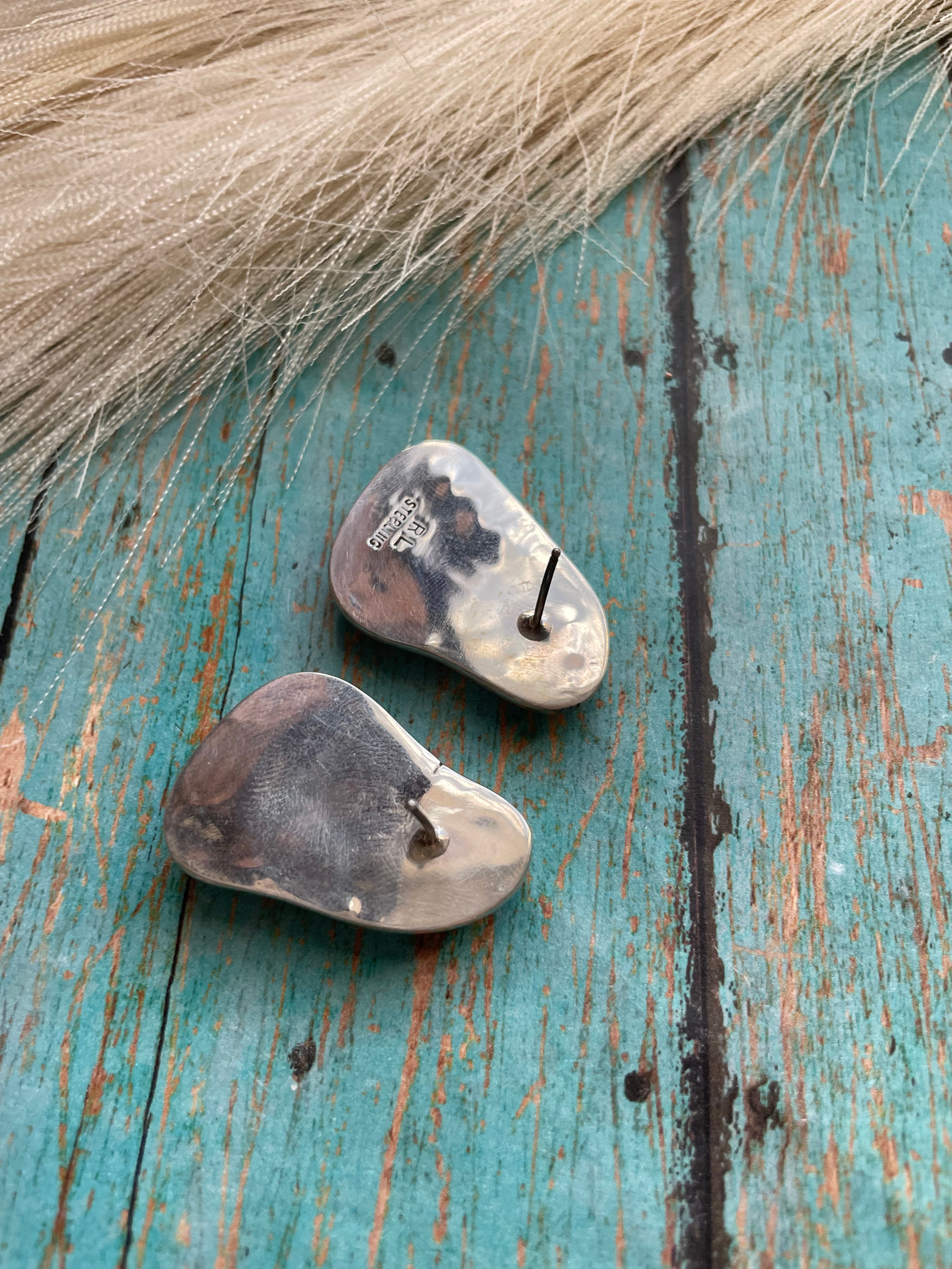 Navajo Sterling Silver & Royston Turquoise Post Earrings Signed