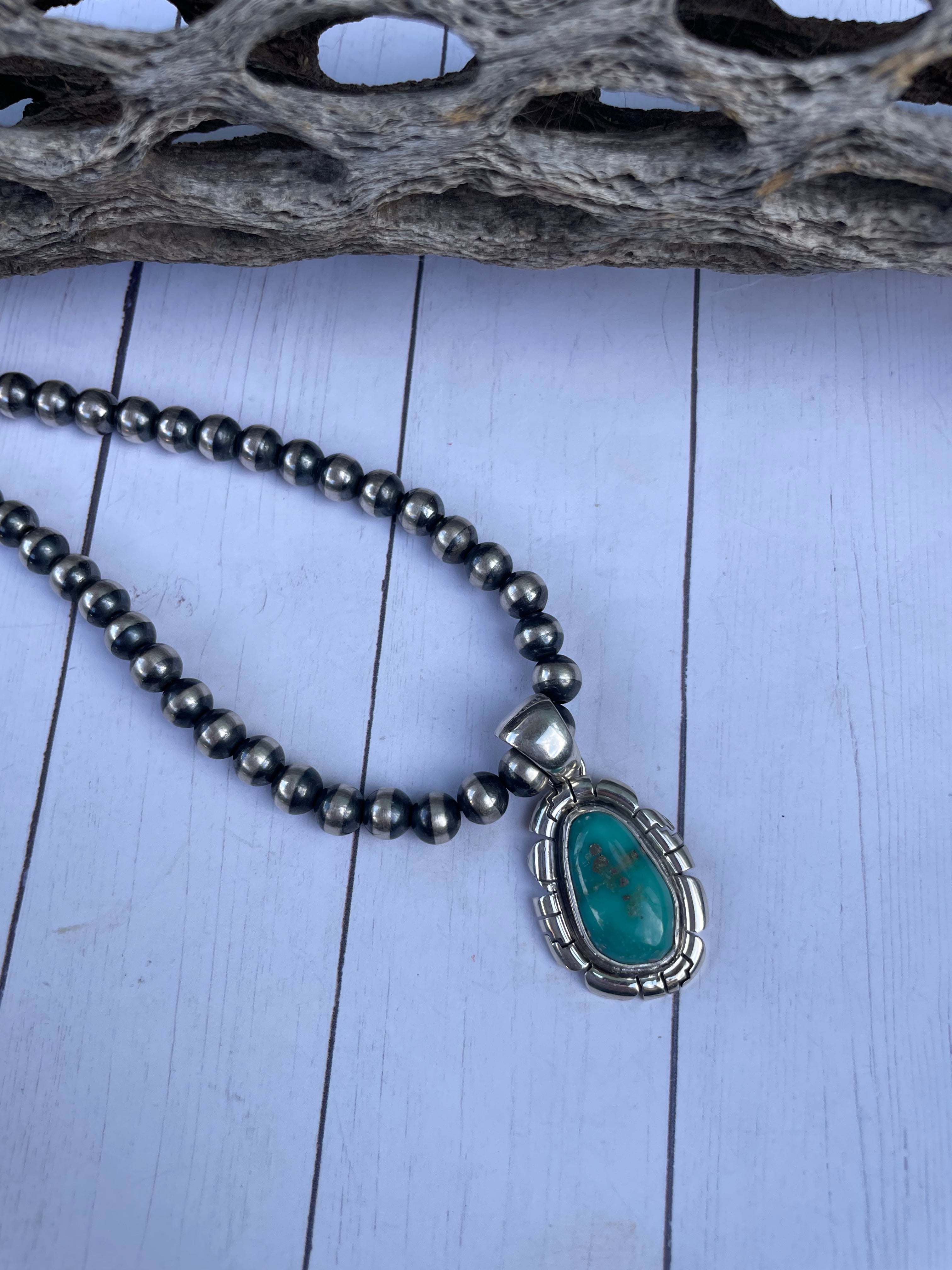 Navajo Turquoise & Sterling Silver Pendant Signed