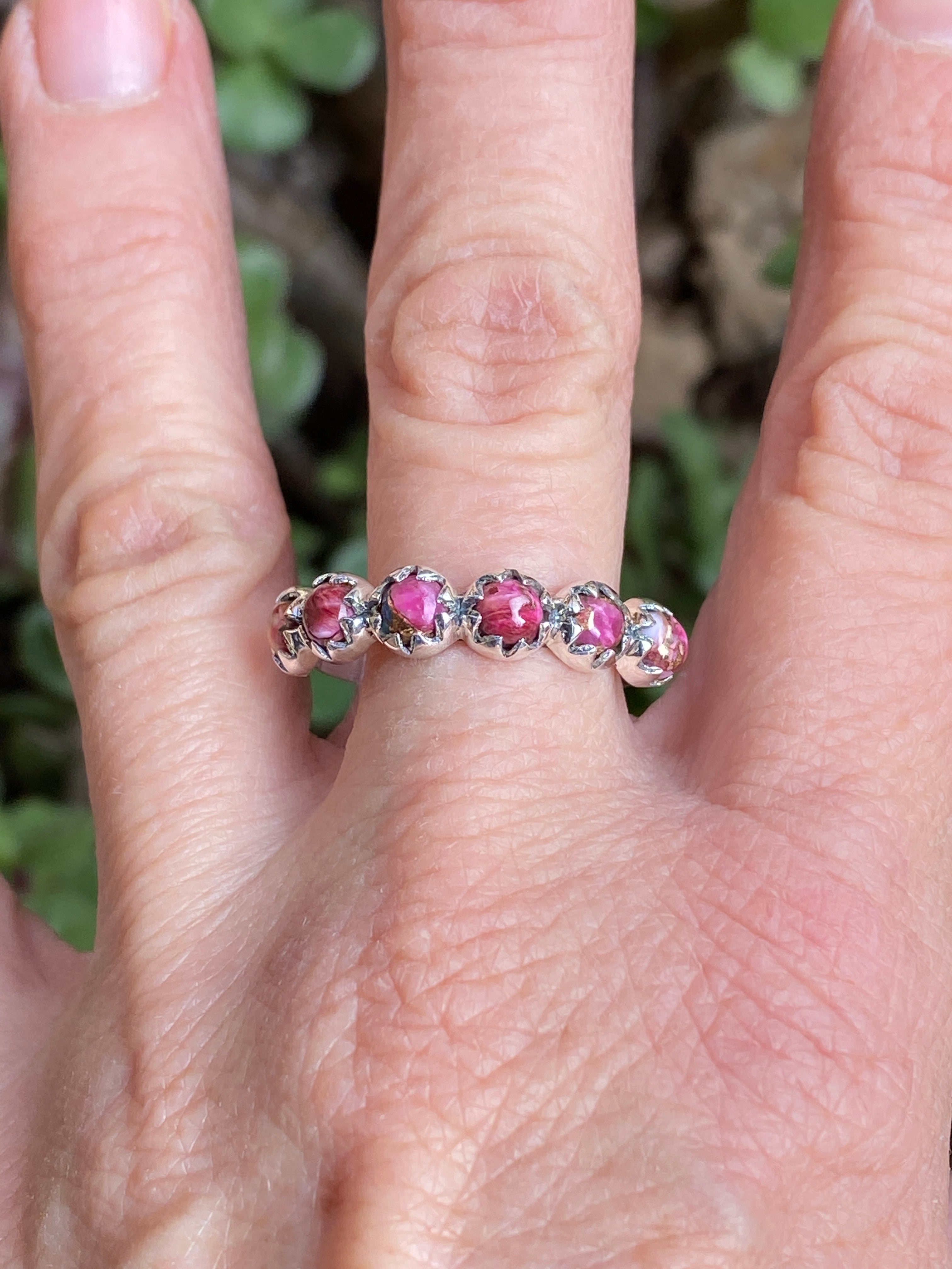 Pink Dream 4mm Sterling Silver 6 Stone Stacker Band