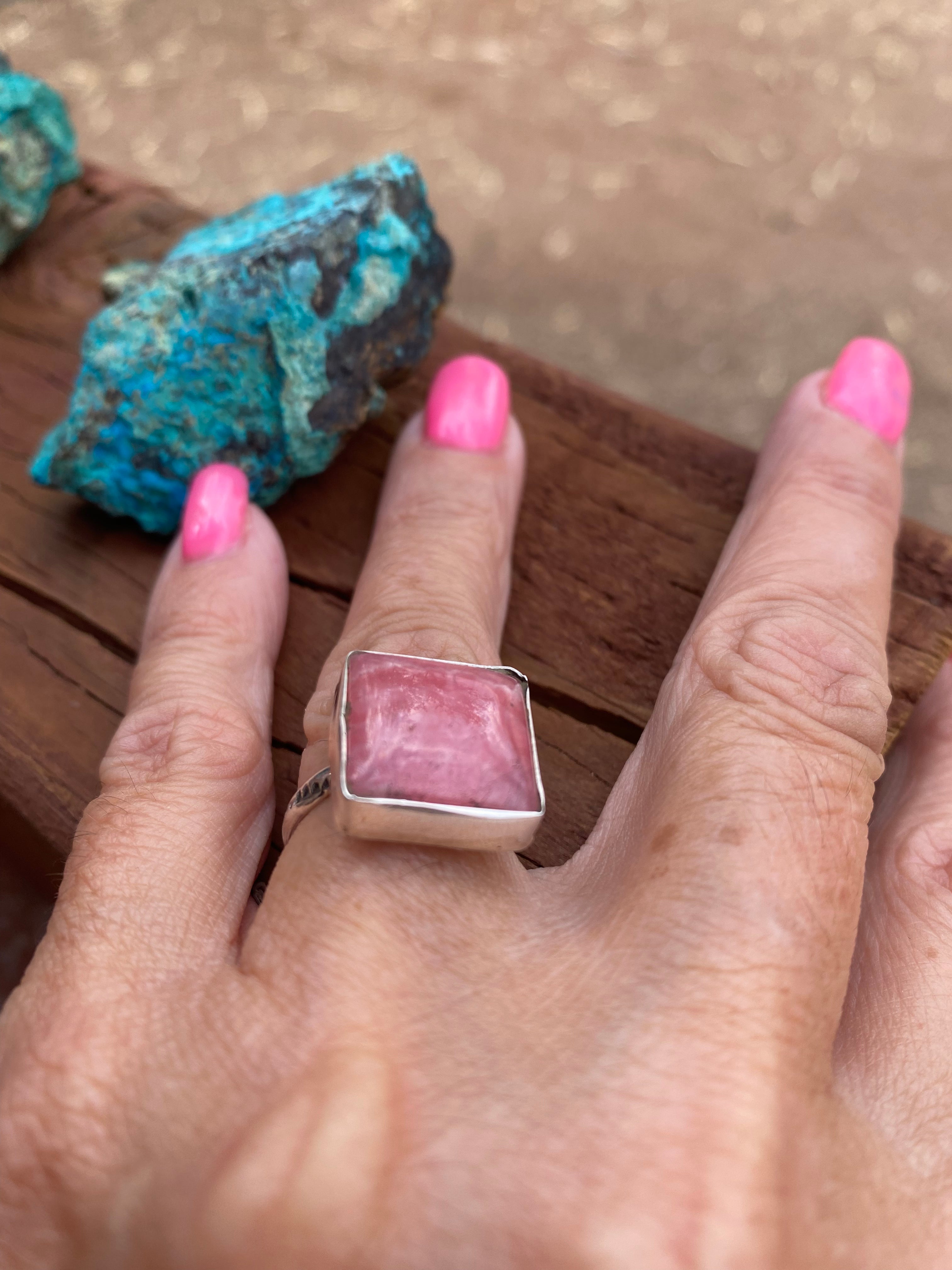 Navajo Sterling Silver & Rhodochrosite Rings Signed