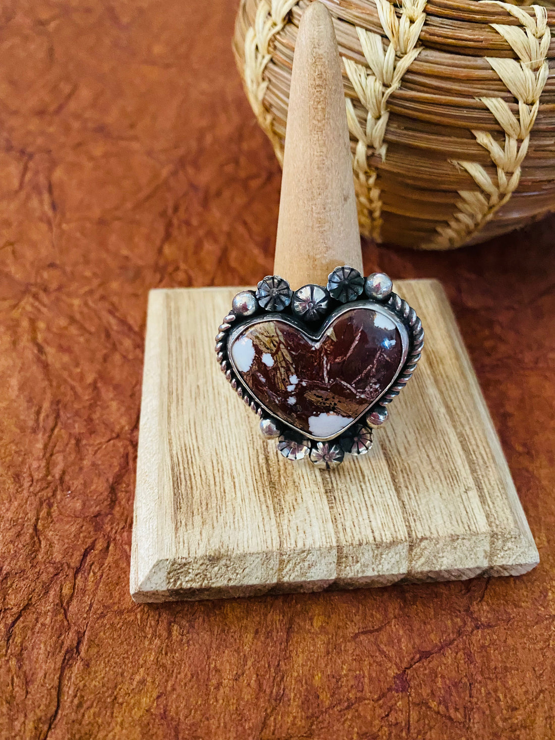 Handcrafted Wild Horse And Sterling Silver Heart Ring