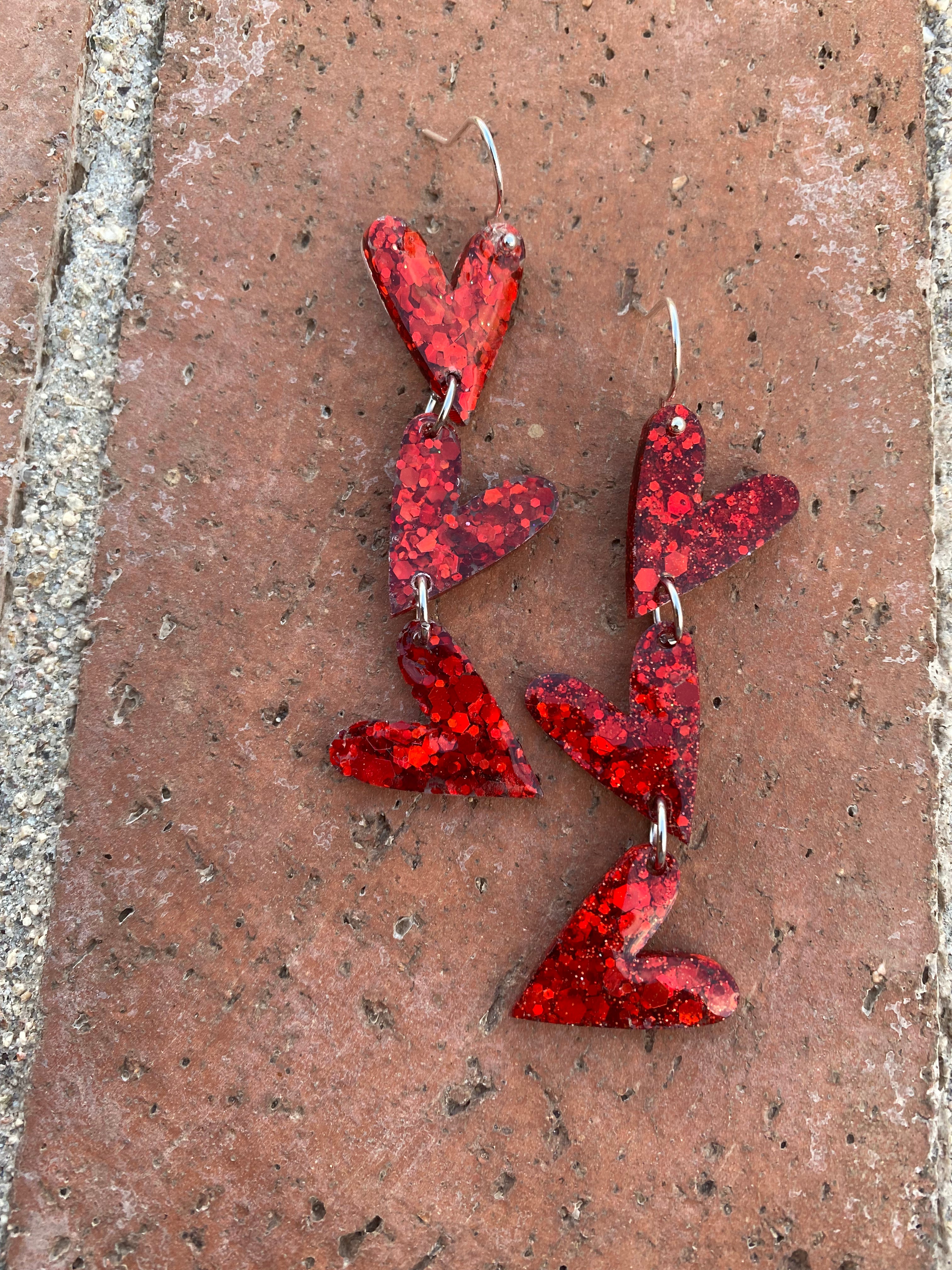 Handmade Resin Heart Dangle Earrings