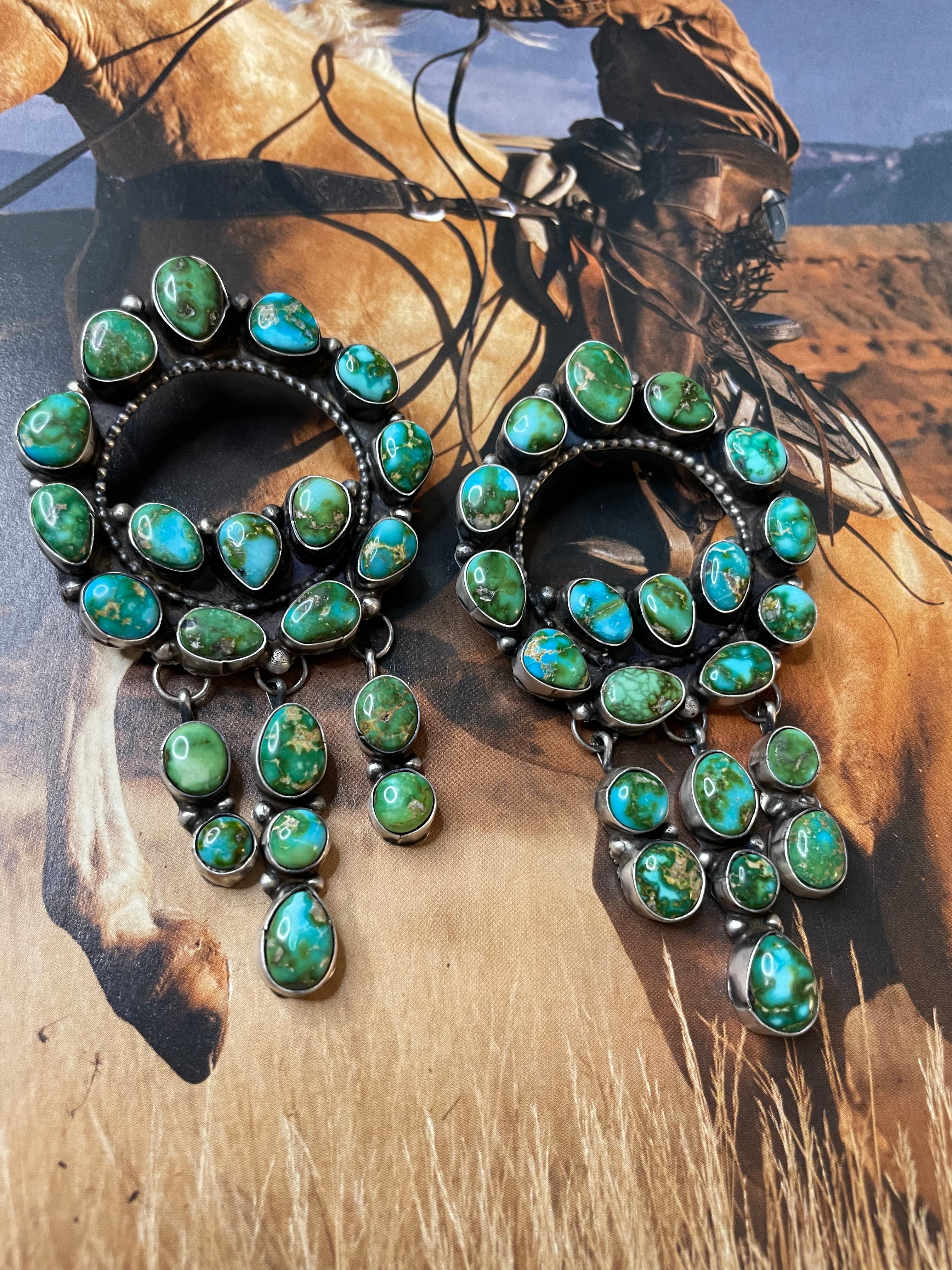 Navajo Sterling Silver & Sonoran Mountain Turquoise Dangle Earrings By Ella Peter