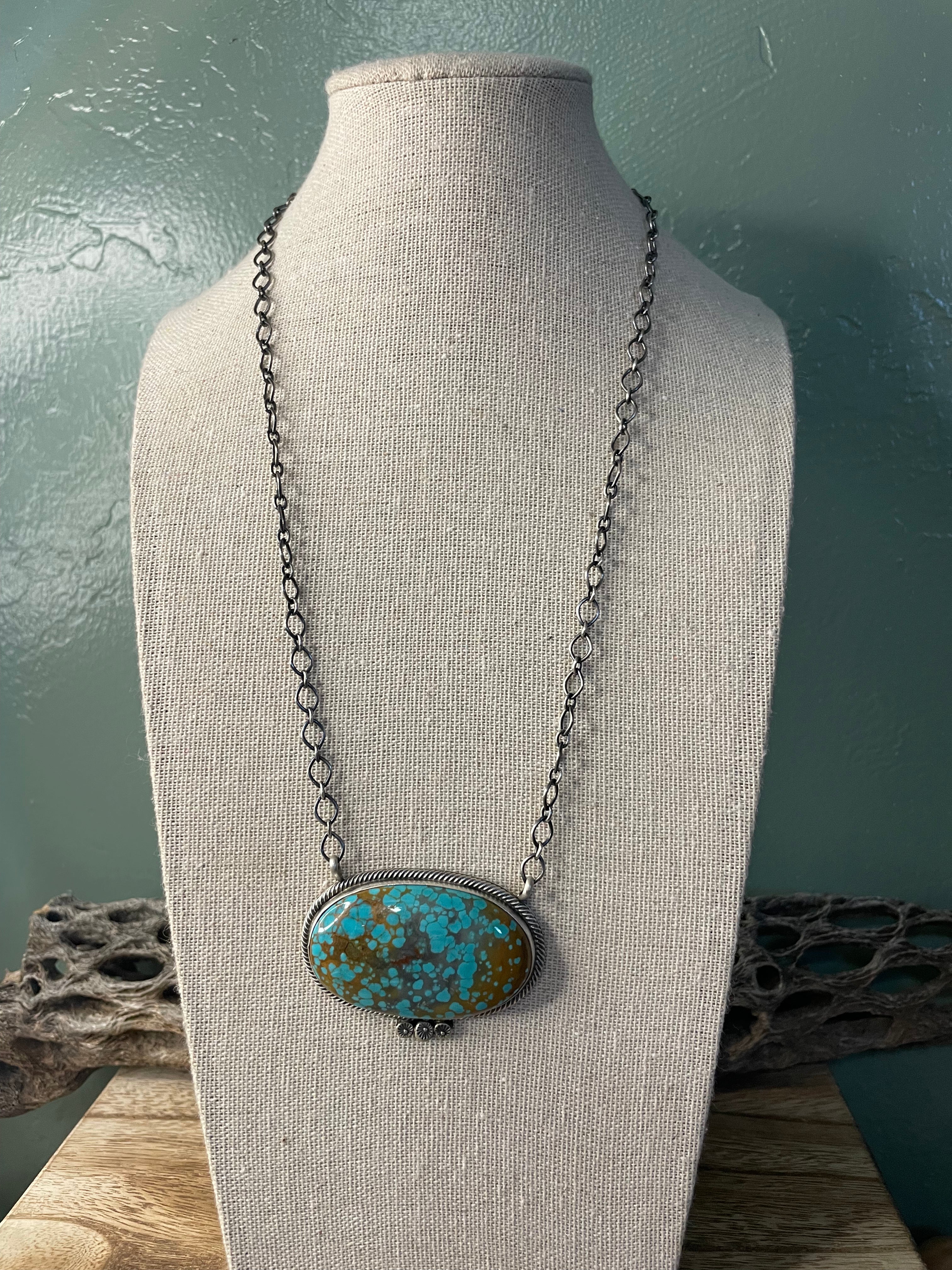 Navajo Handmade Number 8 Turquoise And Sterling Silver Necklace By Sheila Becenti