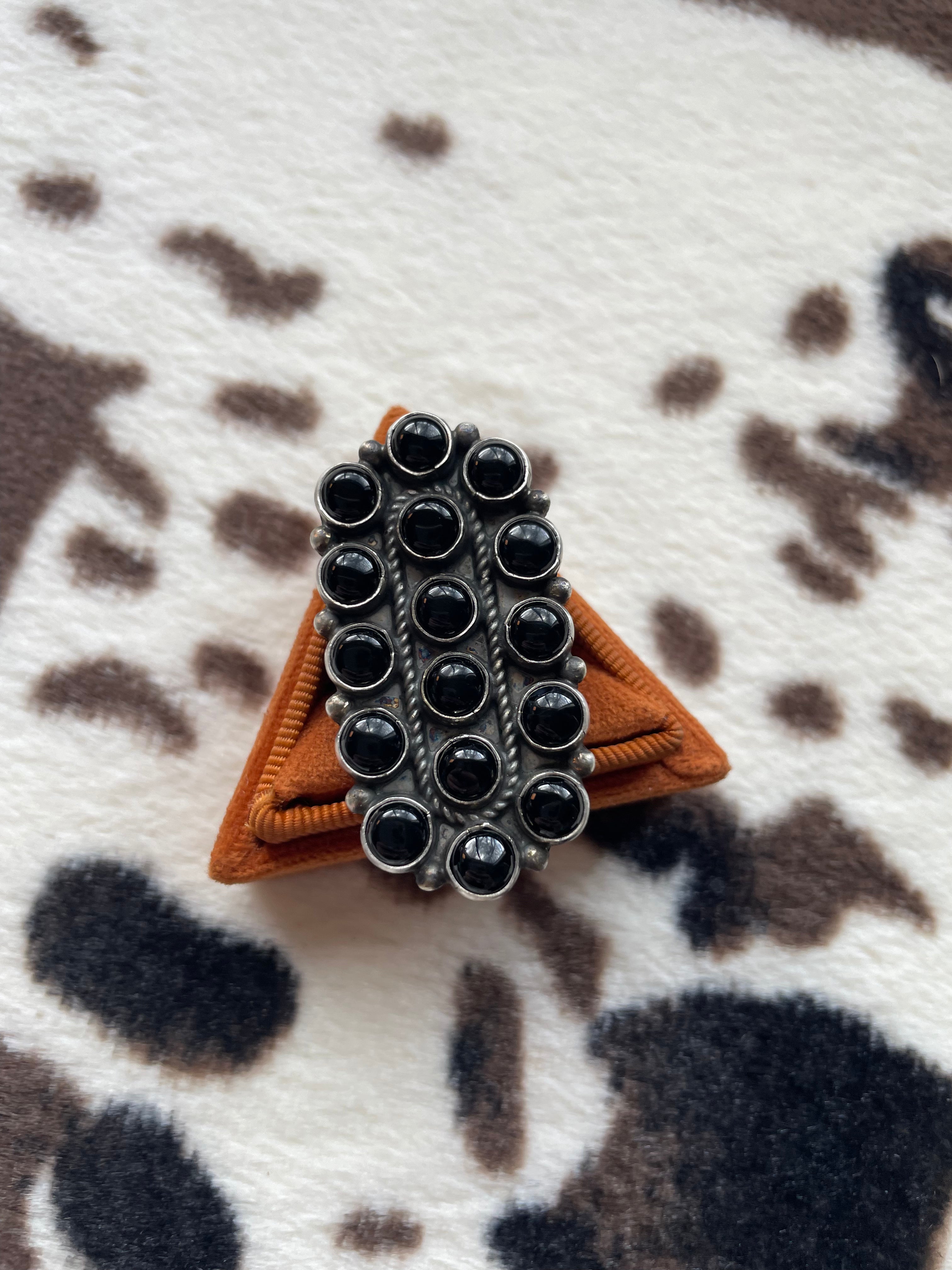 Navajo Sterling Silver & Black Onyx Cluster Adjustable Rings