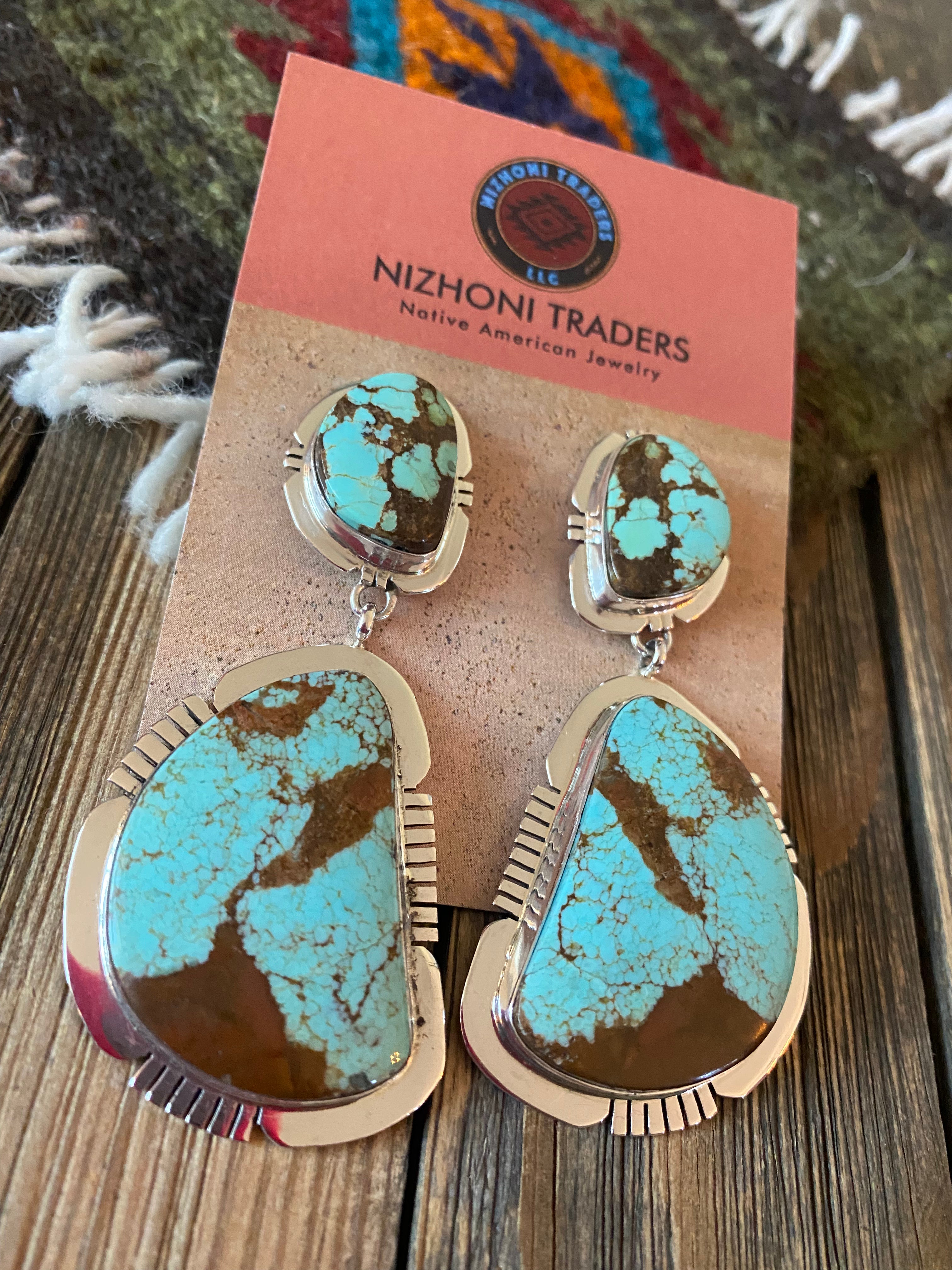 Navajo Number 8 Turquoise & Sterling Silver Dangle Earrings