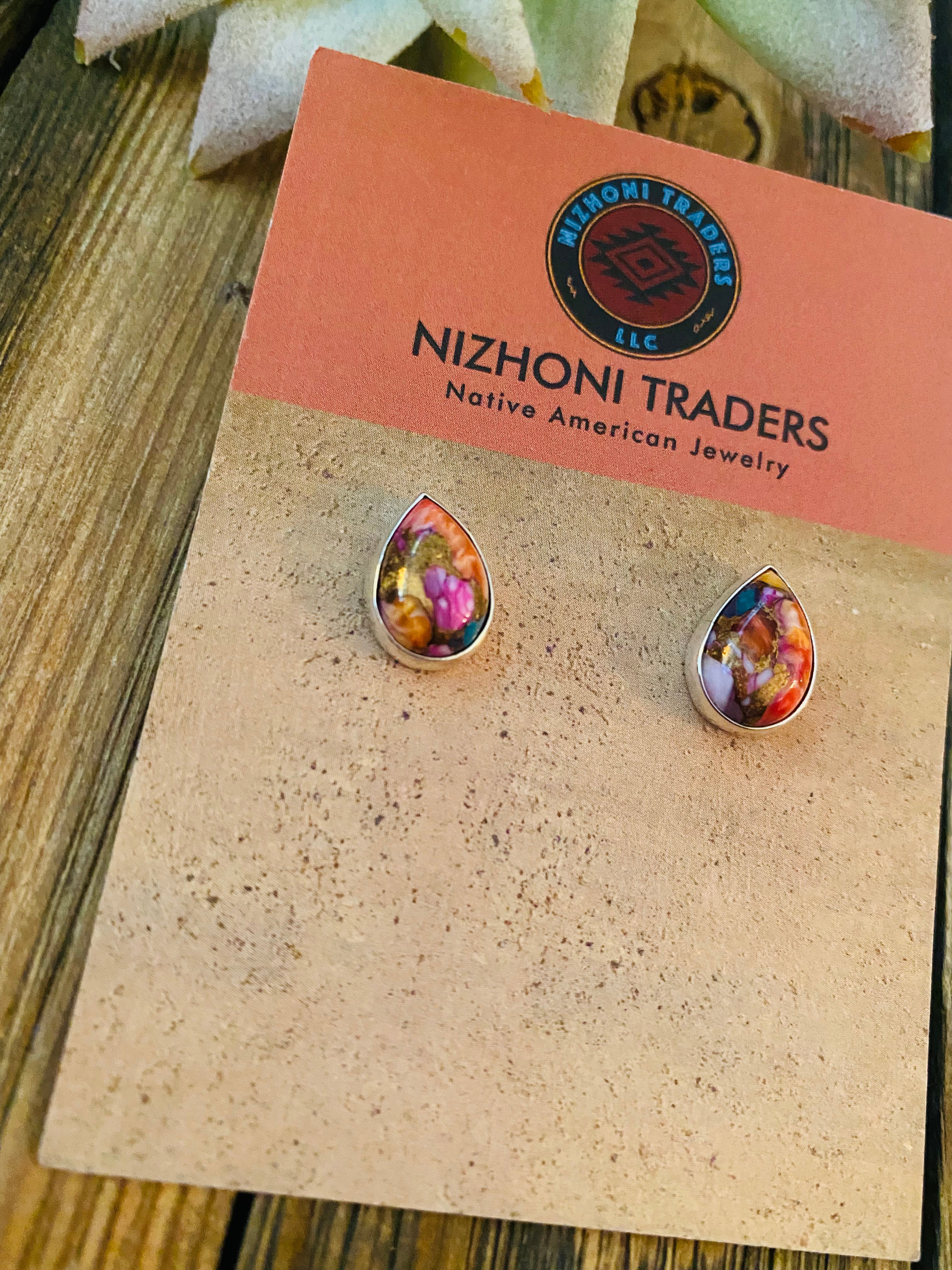 Navajo Pink Dream Mohave & Sterling Silver Stud Earrings