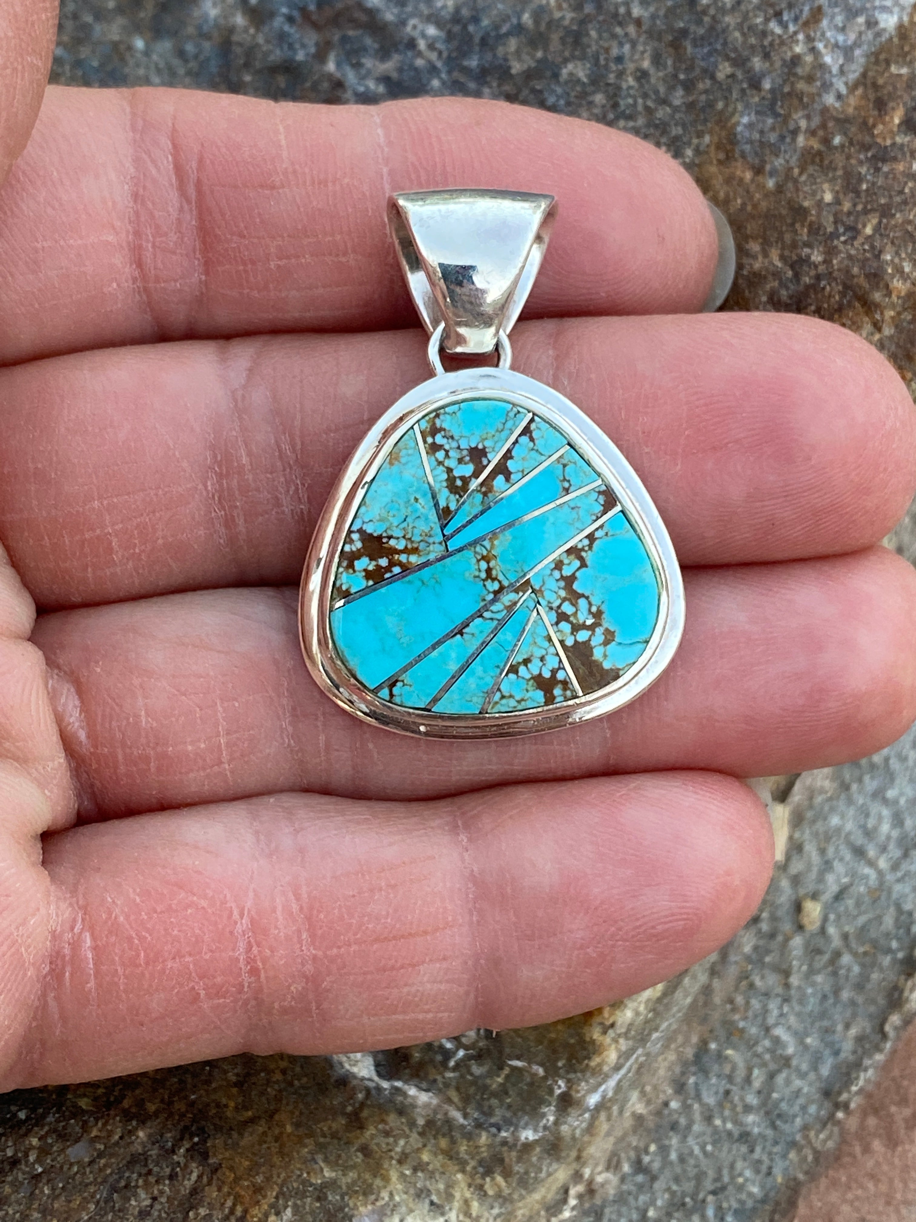 Navajo Turquoise 8 Sterling Silver 1.25” Pendant