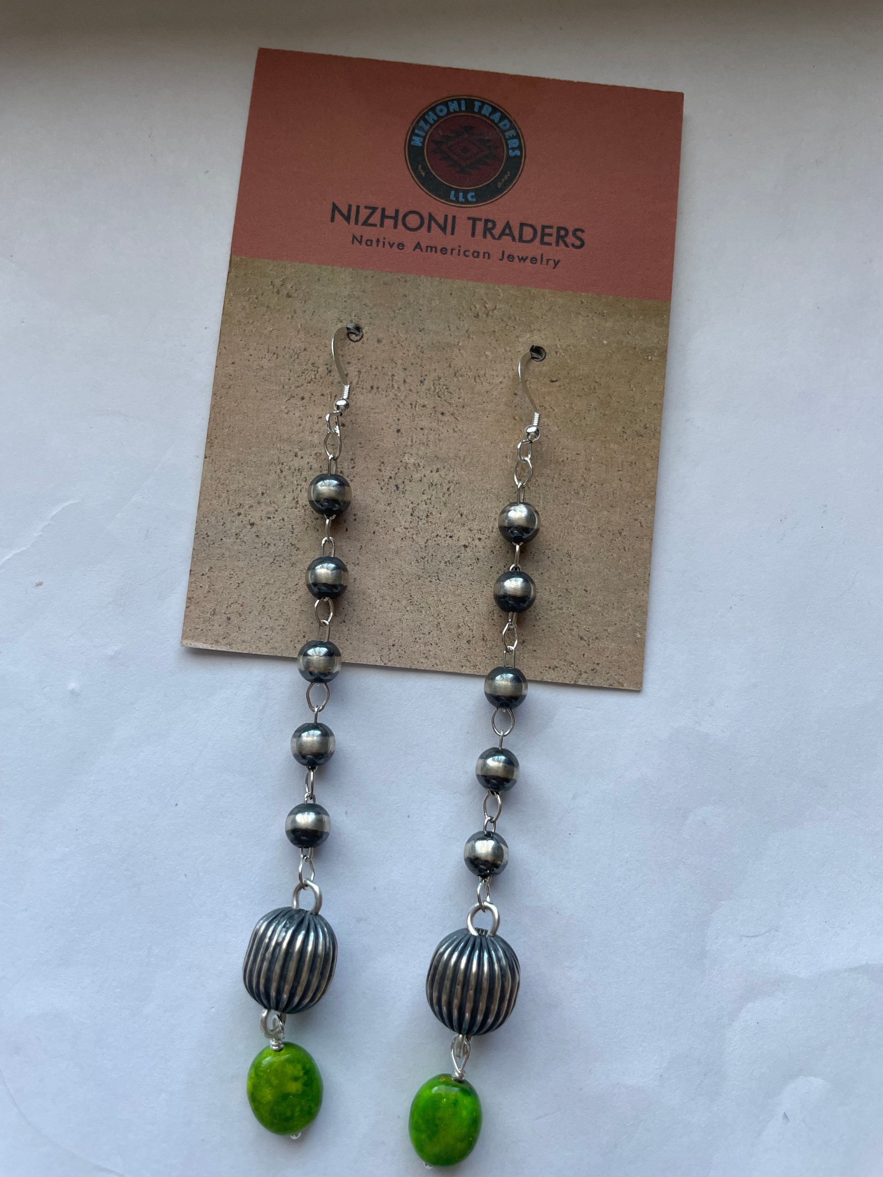 Navajo Pearl Sterling Silver Turquoise Dangle Earrings