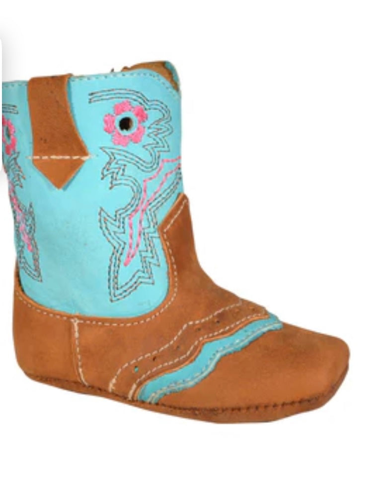 Western Leather infant Baby Boots Turquoise/ Brown