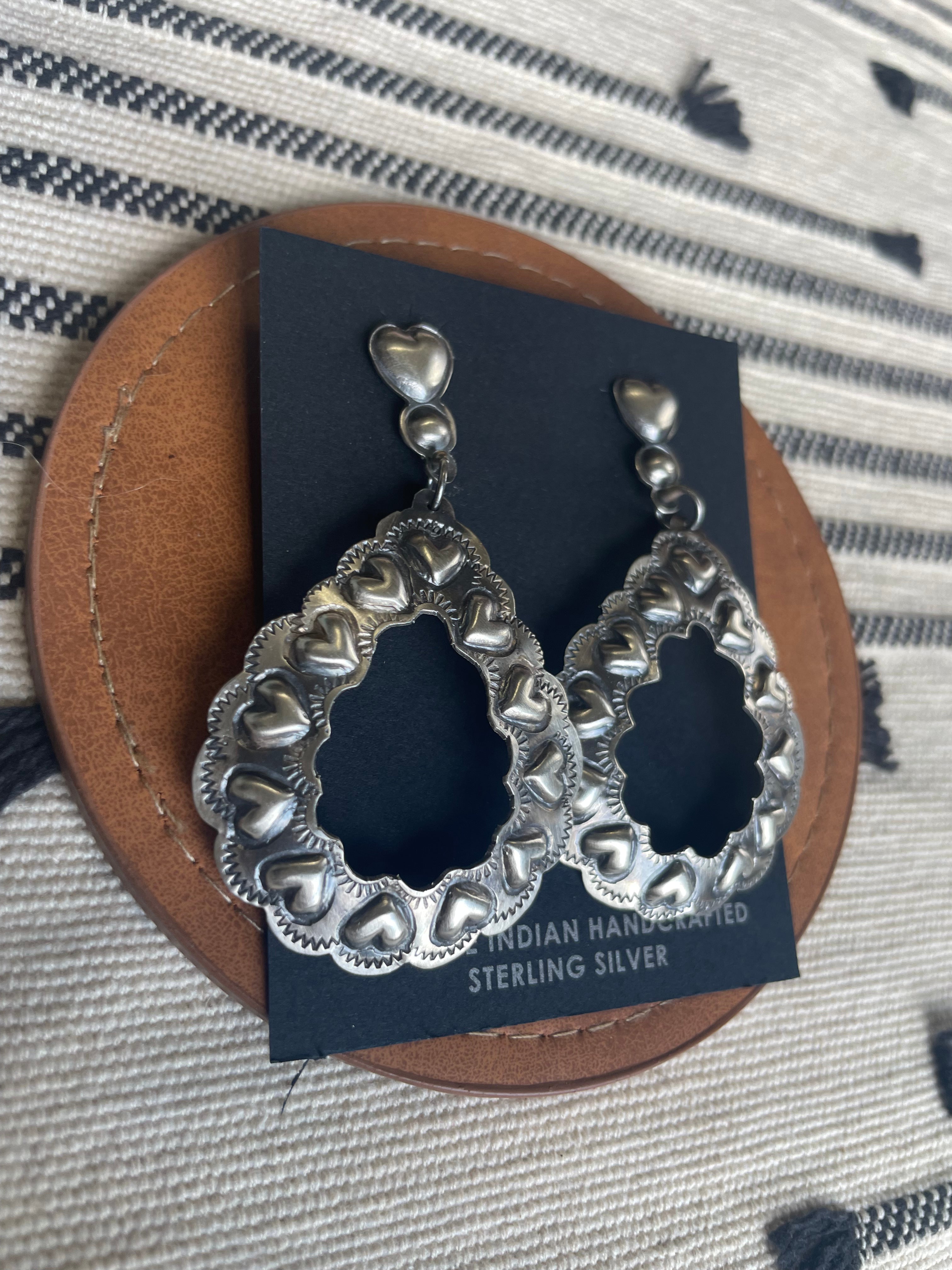 Navajo Sterling Silver Heart Dangle Earrings