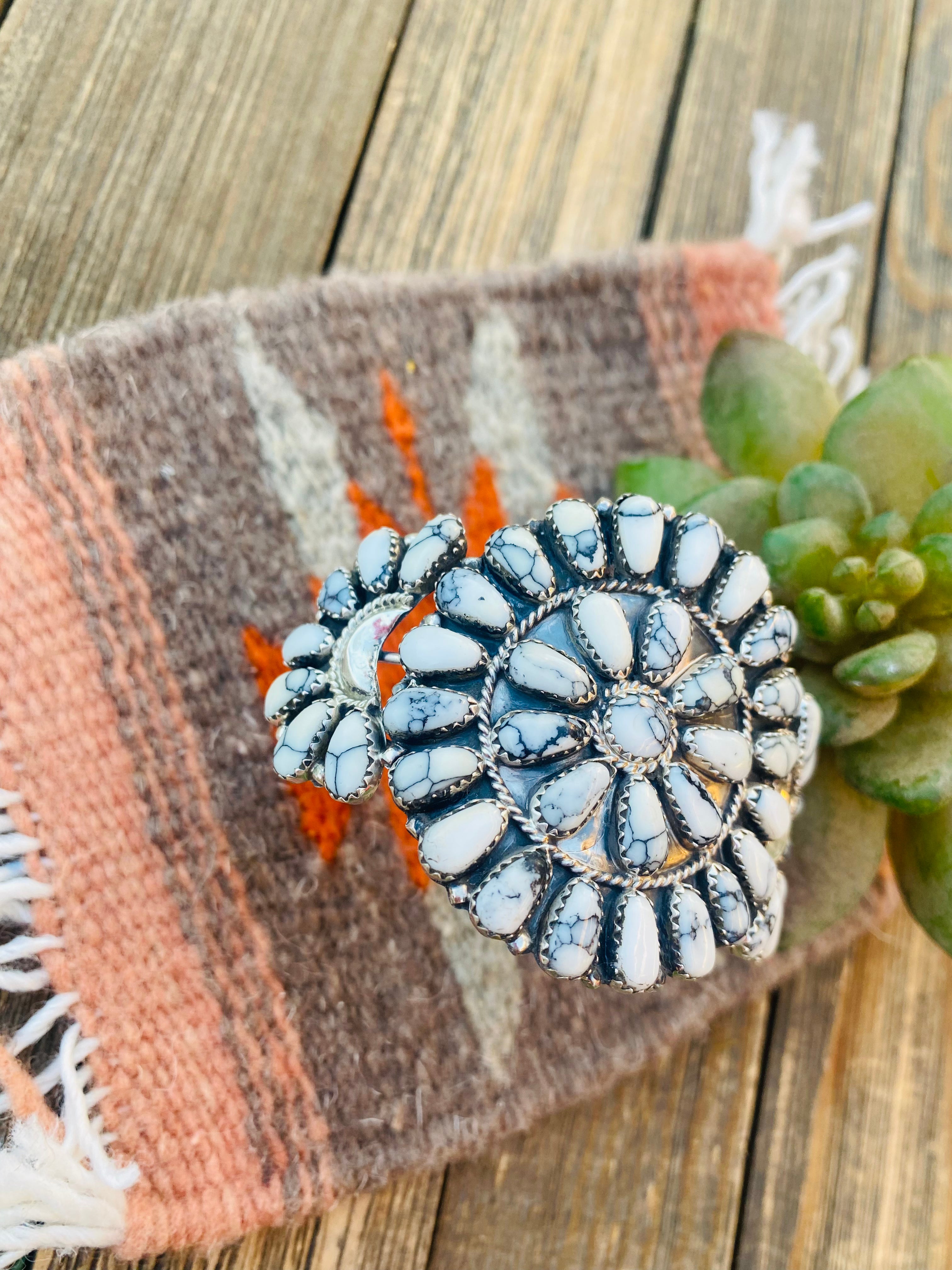 Navajo Howlite & Sterling Silver Cluster Bracelet Cuff