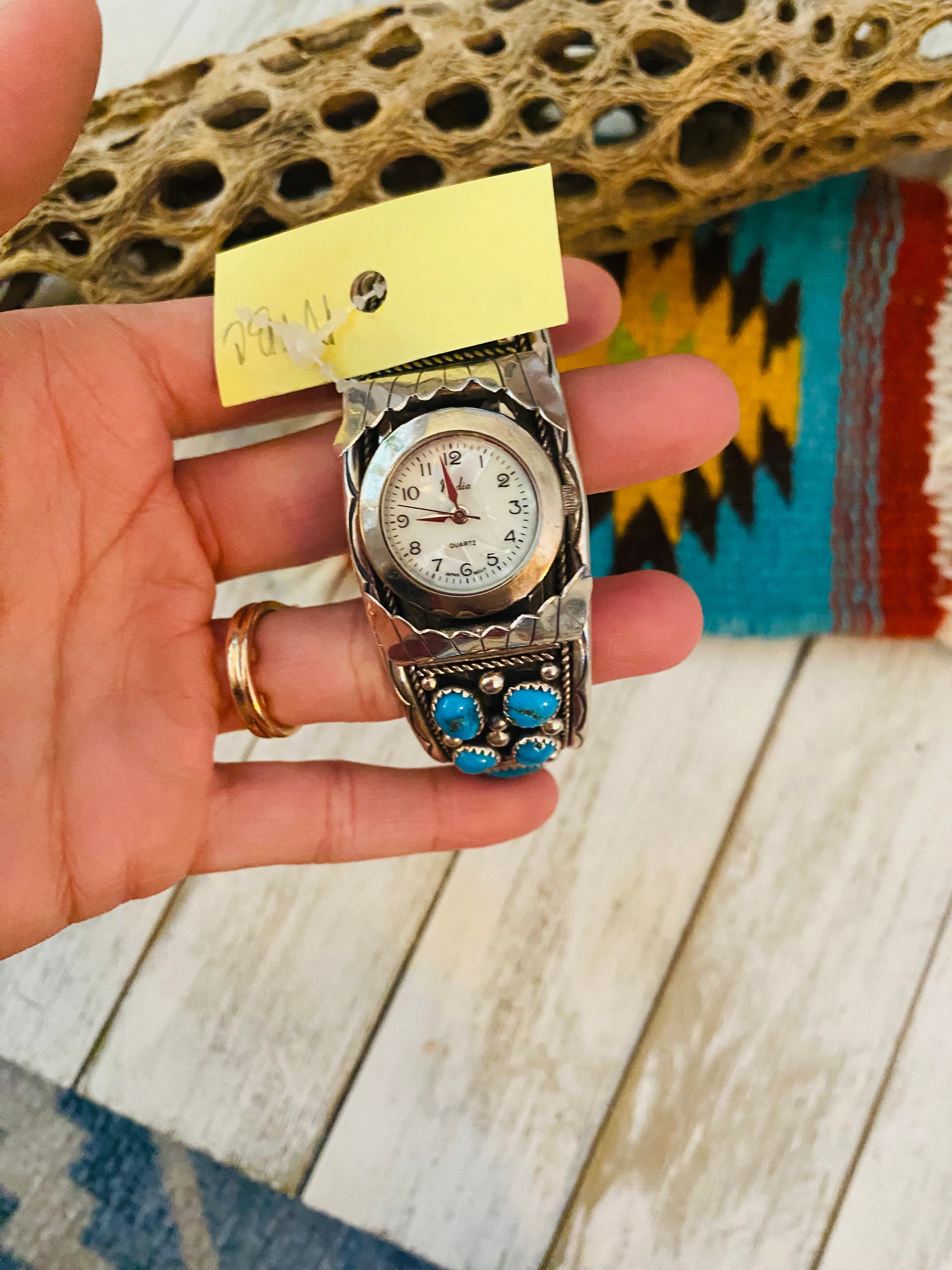 Old Pawn Vintage Navajo Kingman Turquoise & Sterling Silver Watch Cuff