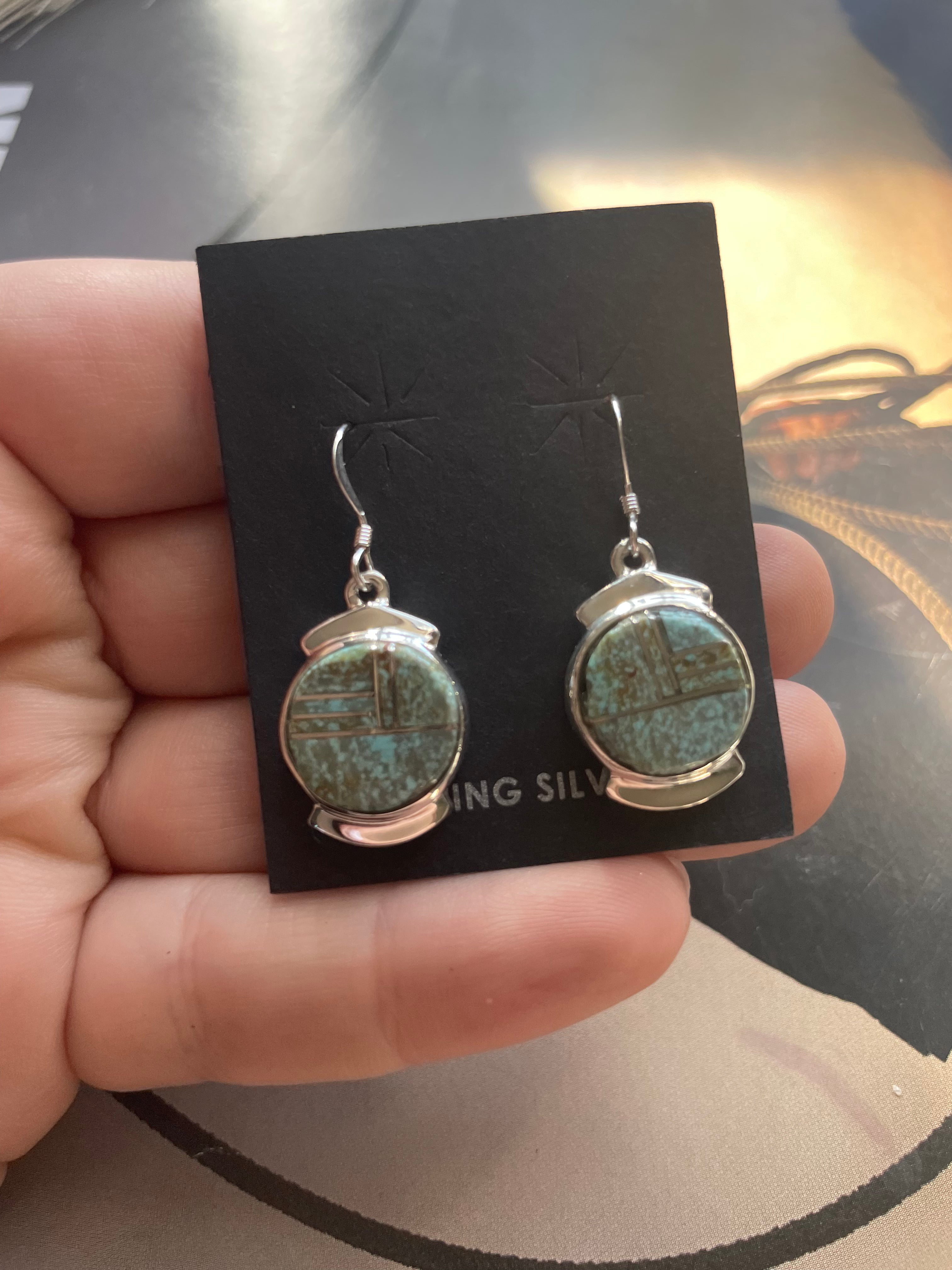 Navajo Number 8 Turquoise & Sterling Silver Dangle Earrings