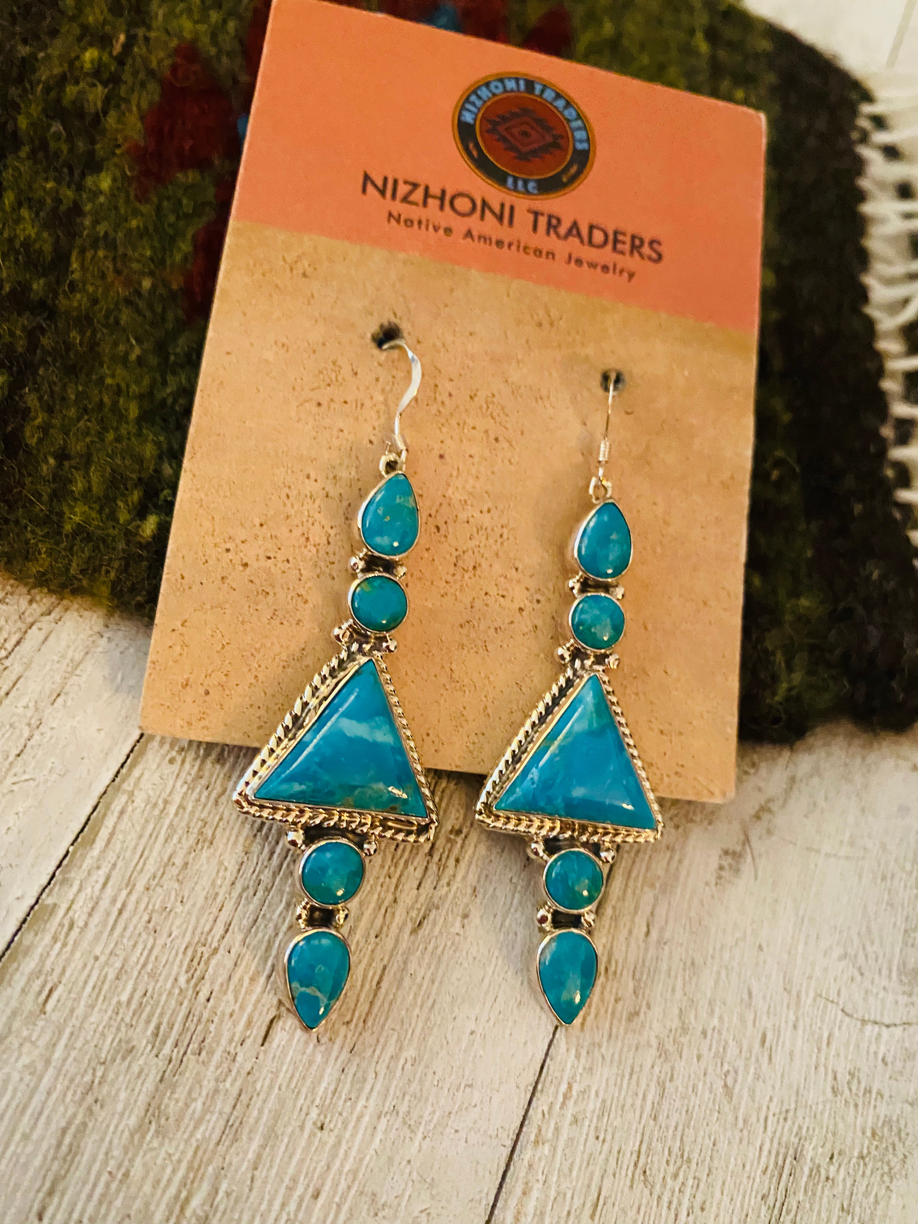 Navajo Turquoise & Sterling Silver Dangle Earrings