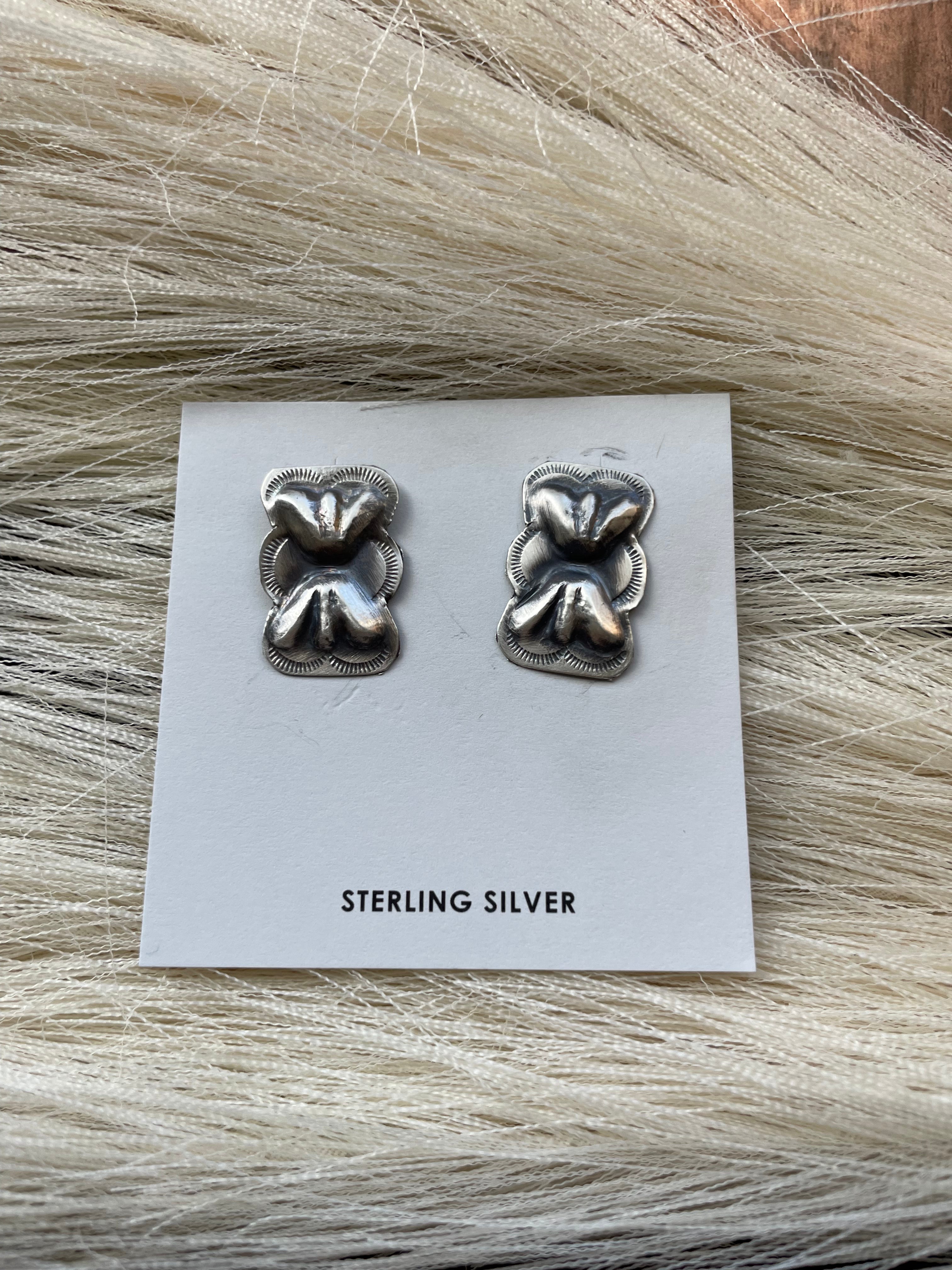 Handcrafted Sterling Silver Bow Tie Concho Earrings