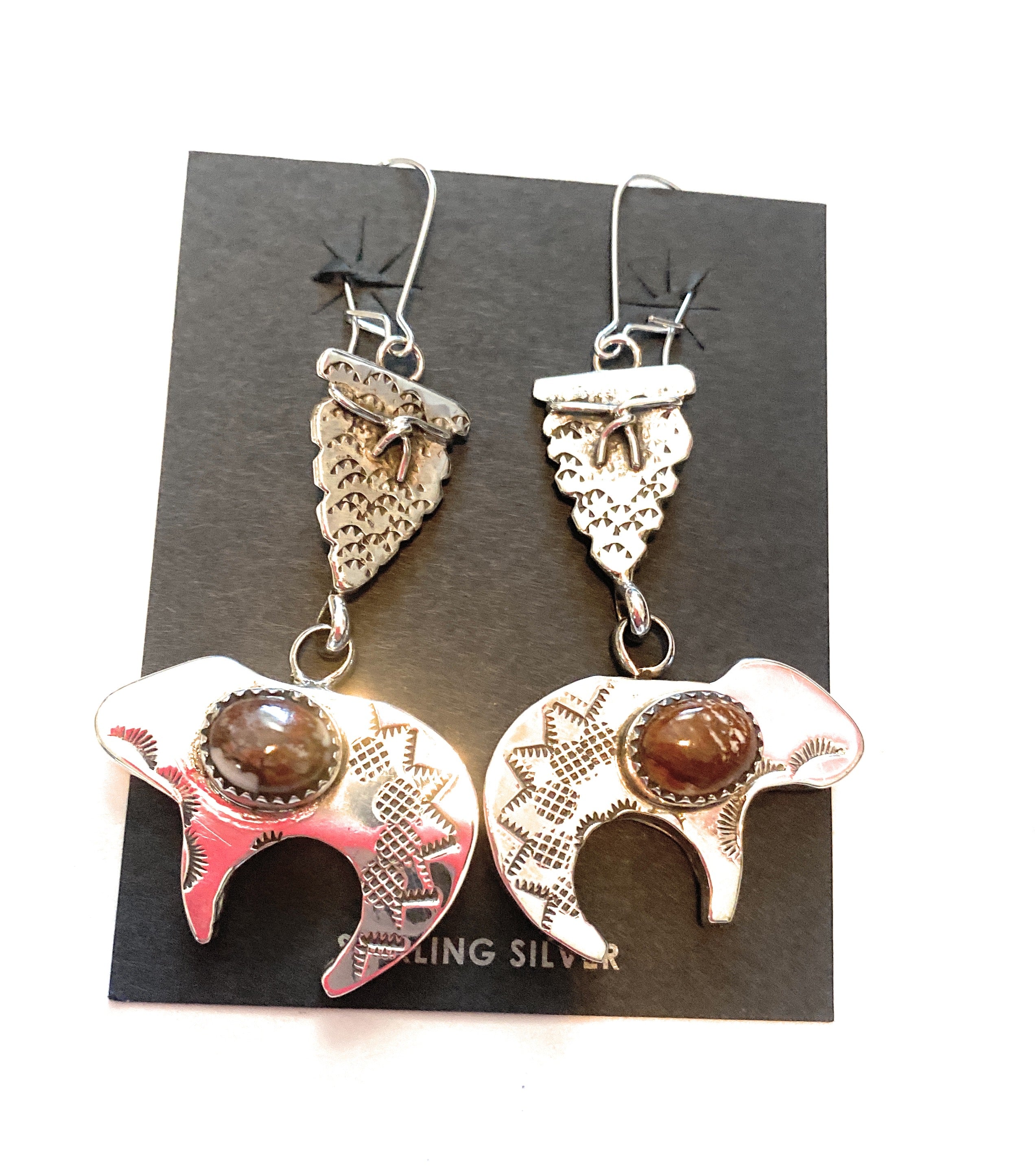 Navajo Wild Horse & Sterling Silver Fetish Bear Dangle Earrings