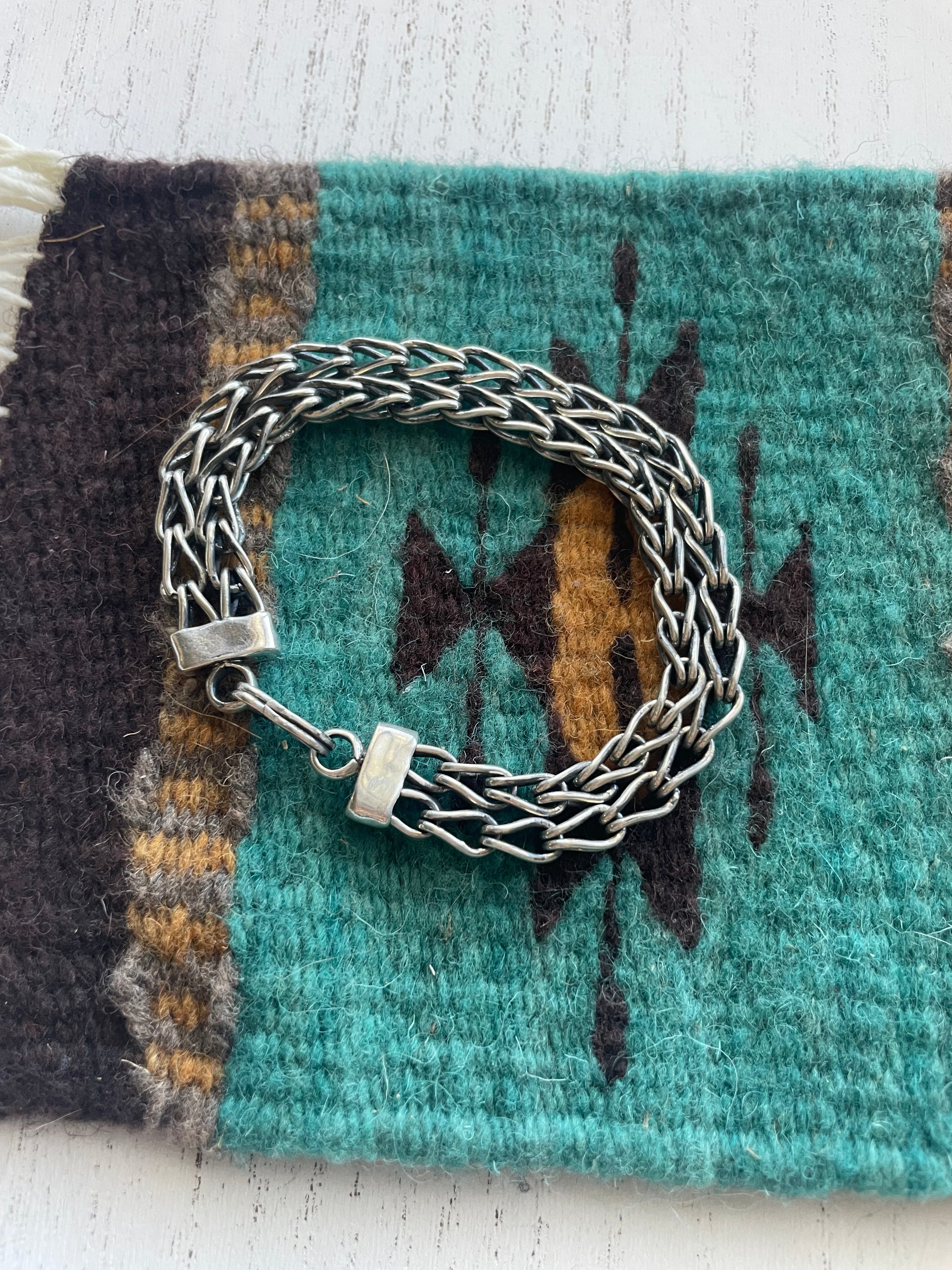 Navajo Handmade Woven Link Sterling Silver Bracelet