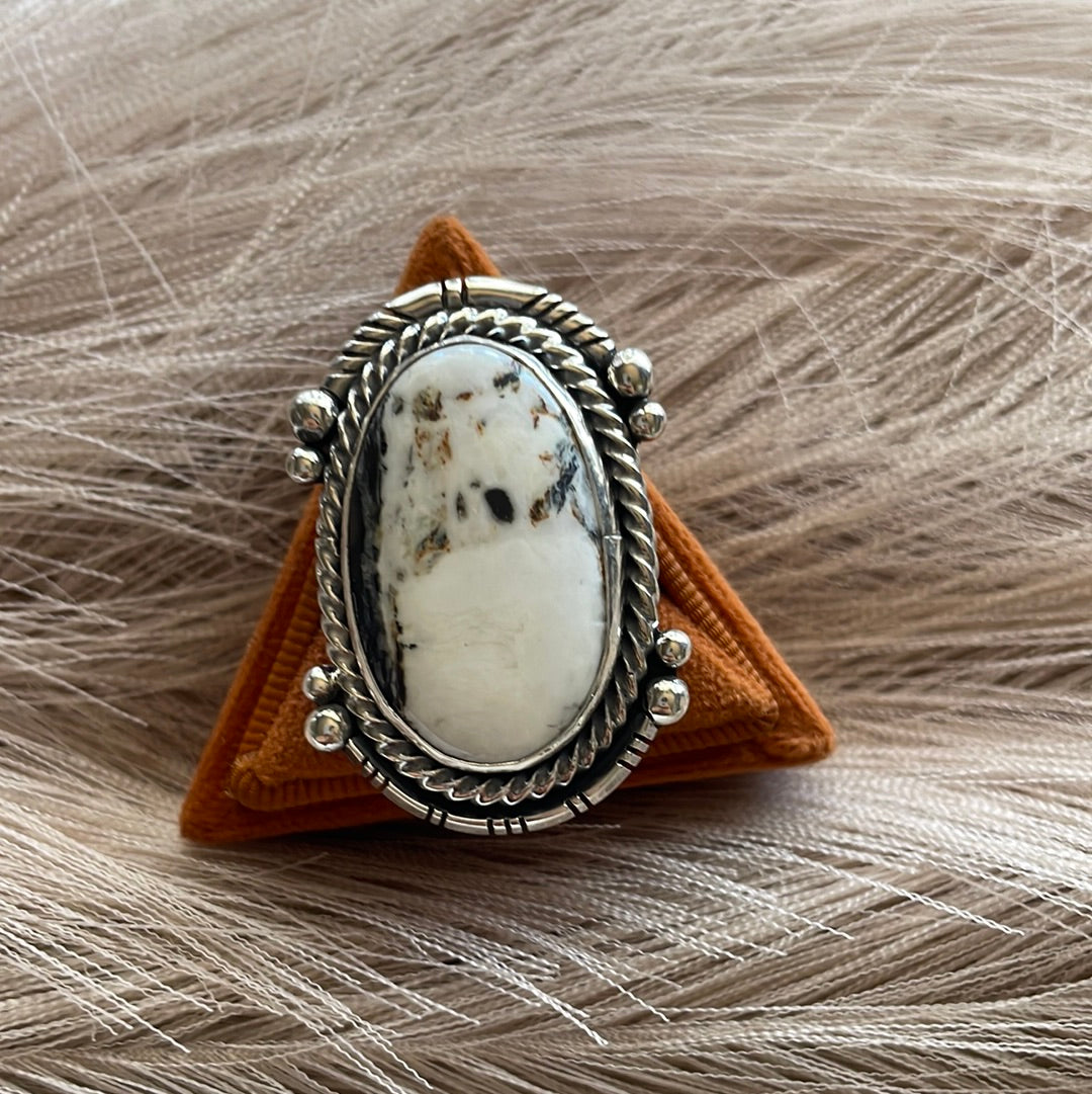 Navajo White Buffalo & Sterling Silver Ring Size 6.5