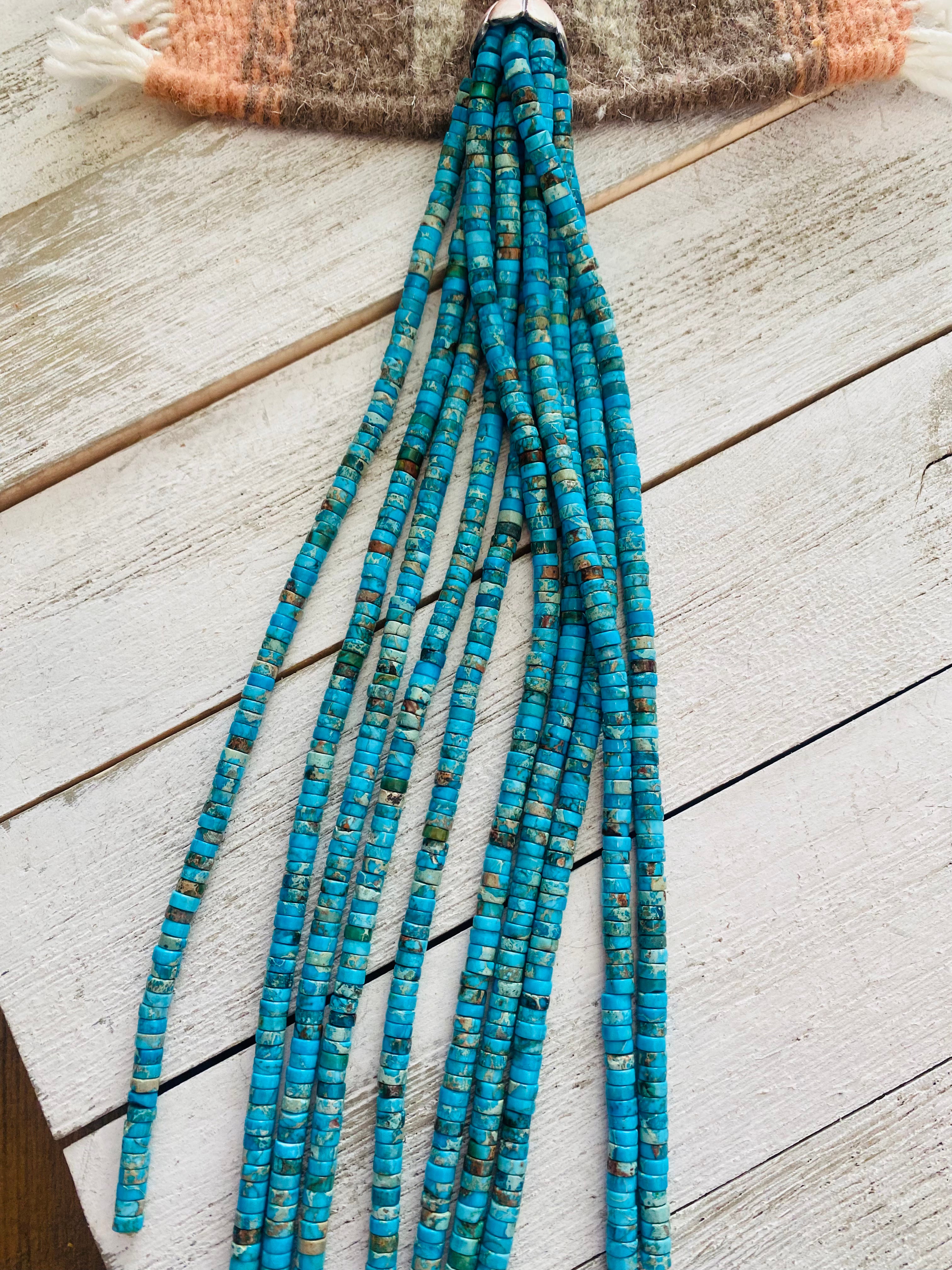 Navajo Turquoise & Sterling Silver Pearl Beaded Tassel Necklace