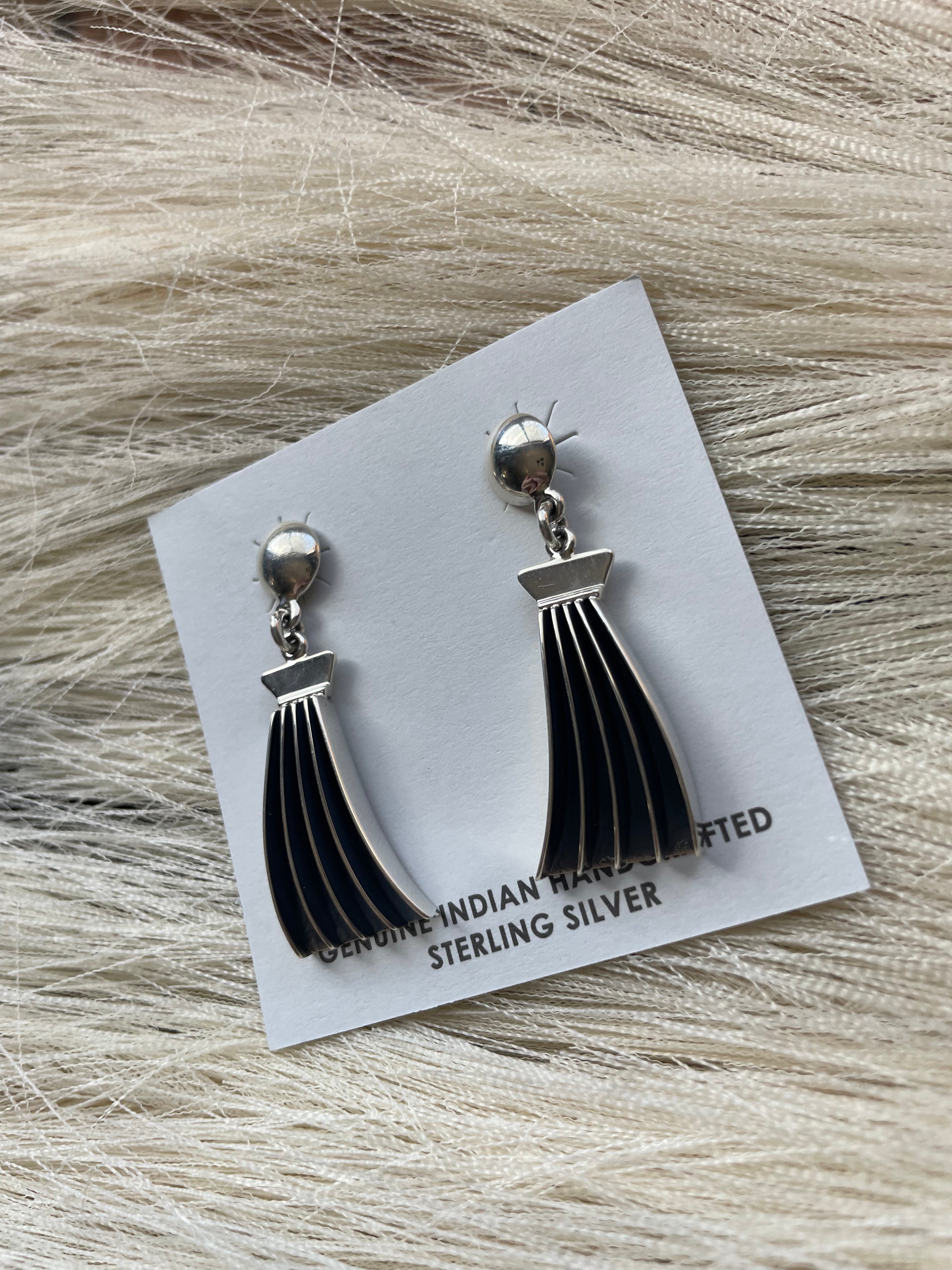 Navajo Sterling Silver Dangle Earrings By Leander Tahe