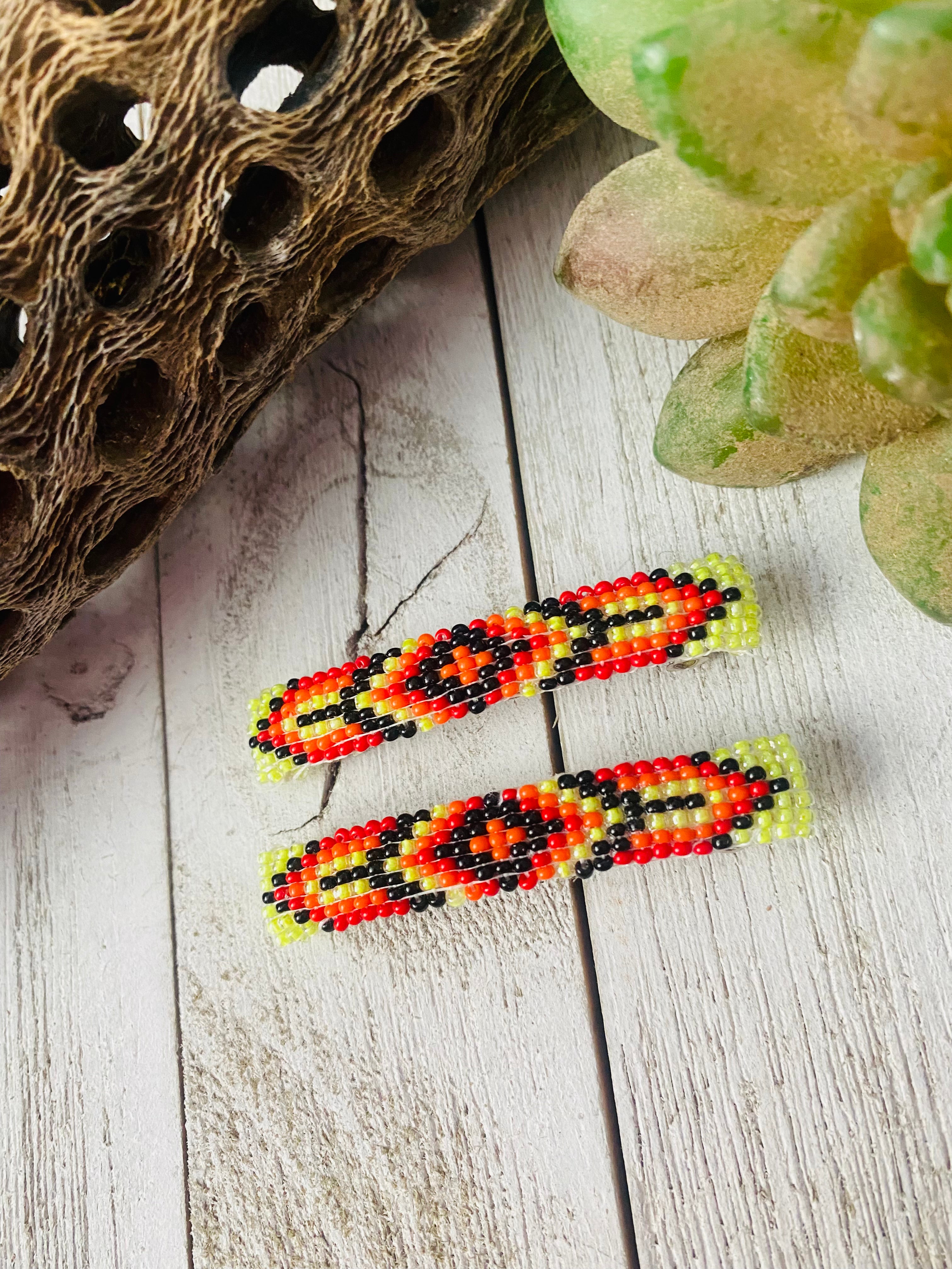 Navajo Handmade Beaded Barrette Set