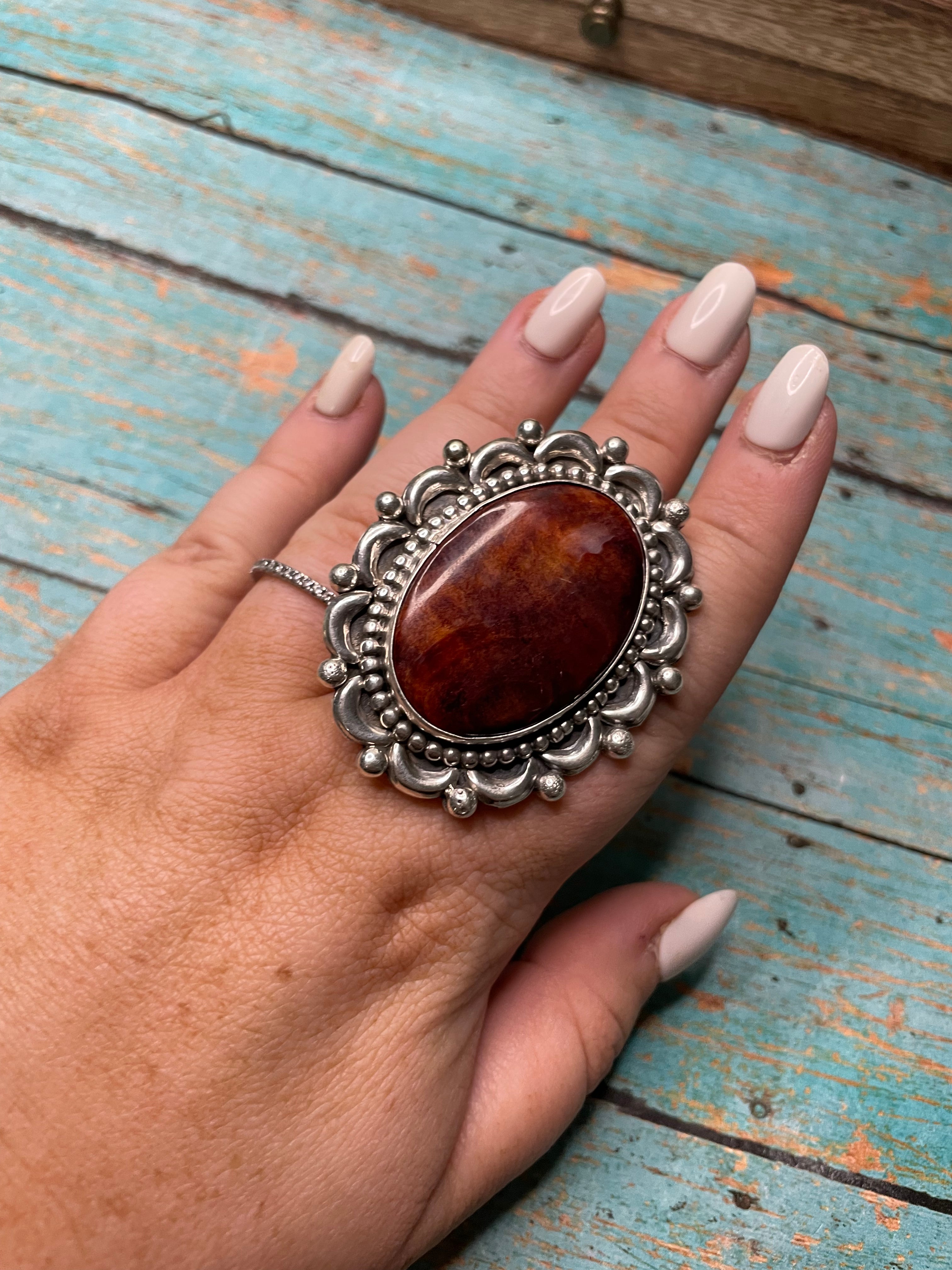 Navajo Spiny Sterling Silver Adjustable Ring Signed