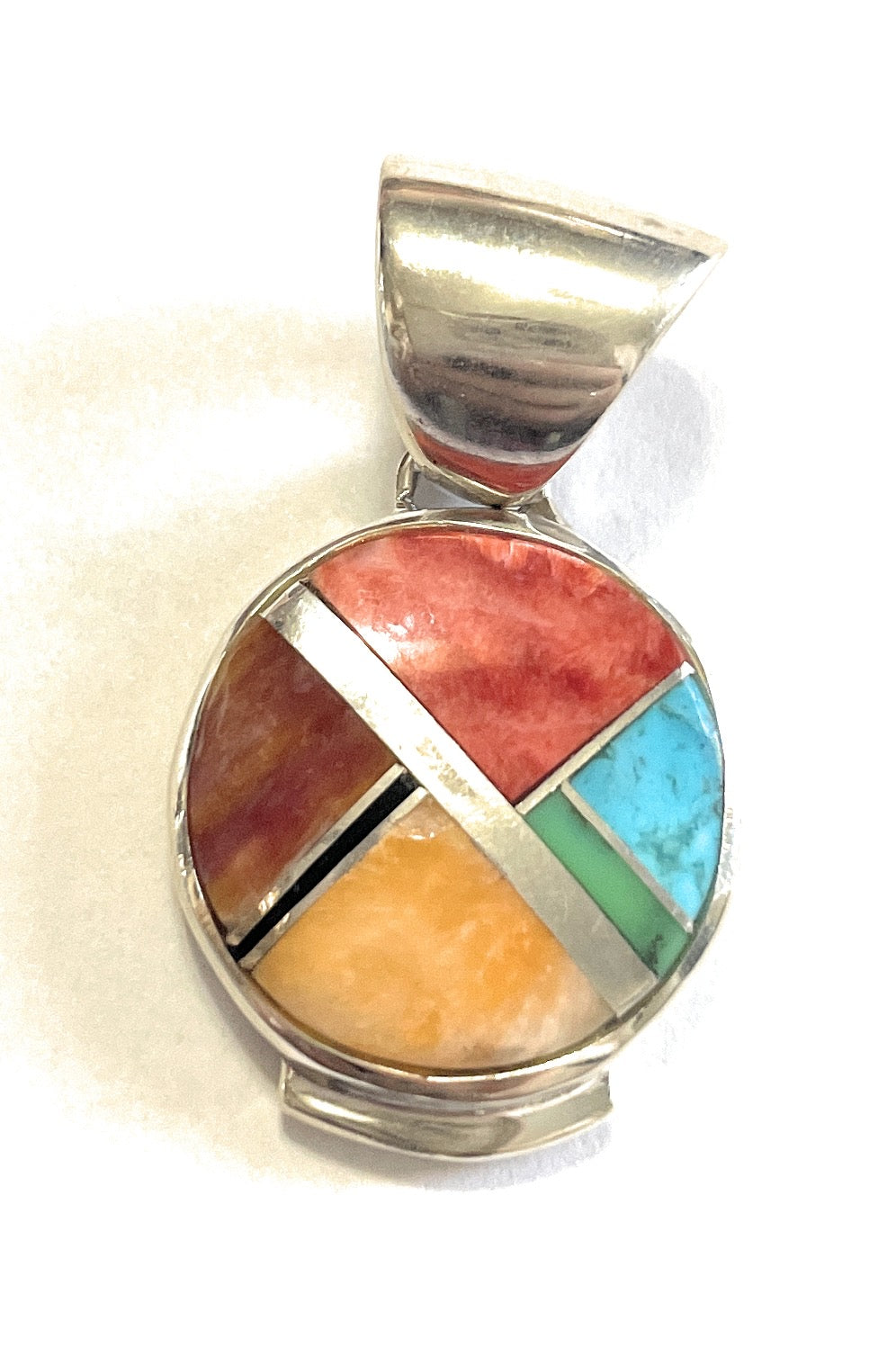 Navajo Multi Stone Inlay & Sterling Silver Circle Pendant