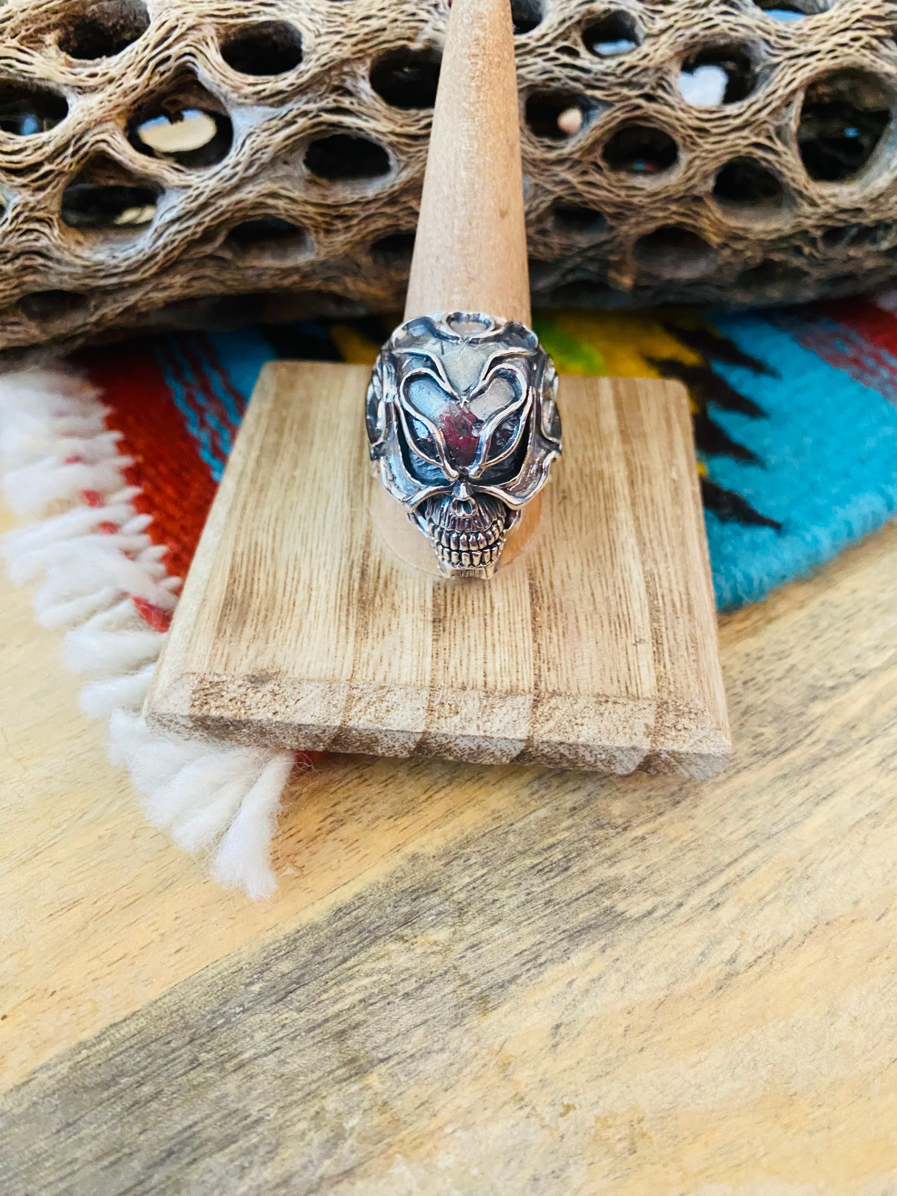 Handmade Sterling Silver Skull Ring Size 9