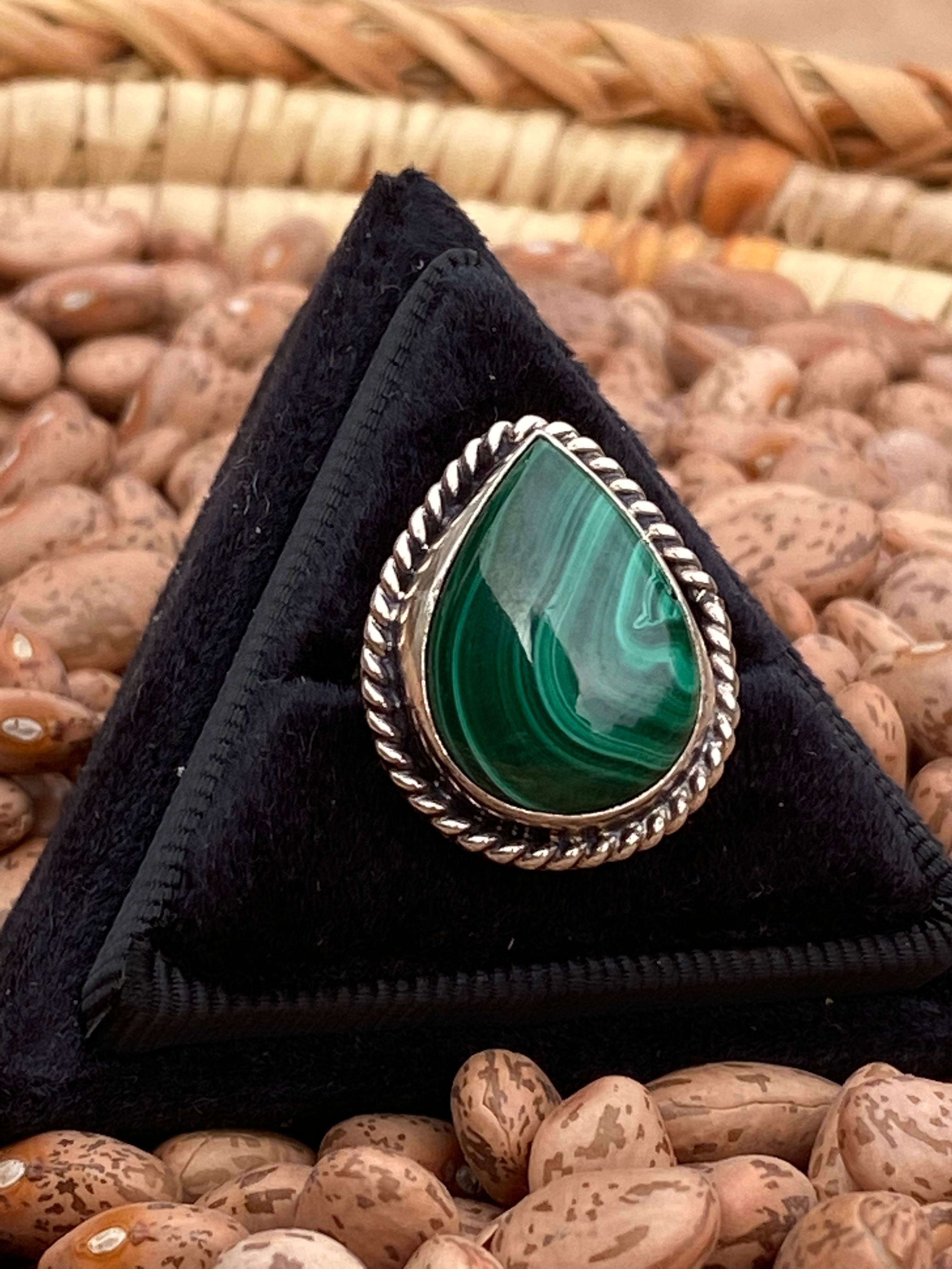 Navajo Malachite Tear Drop Sterling Silver Rings