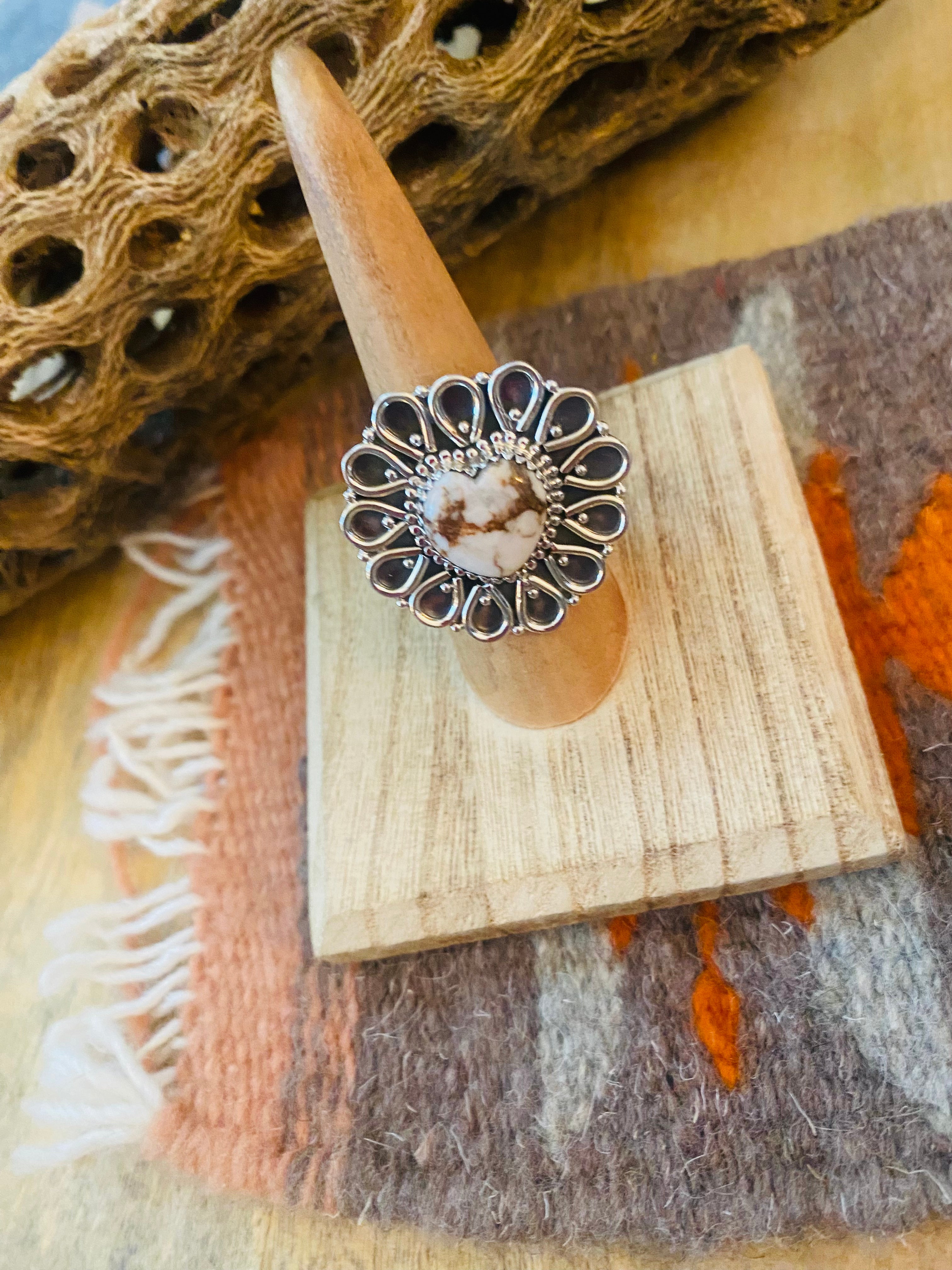 Handmade Sterling Silver & Wild Horse Heart Adjustable Ring