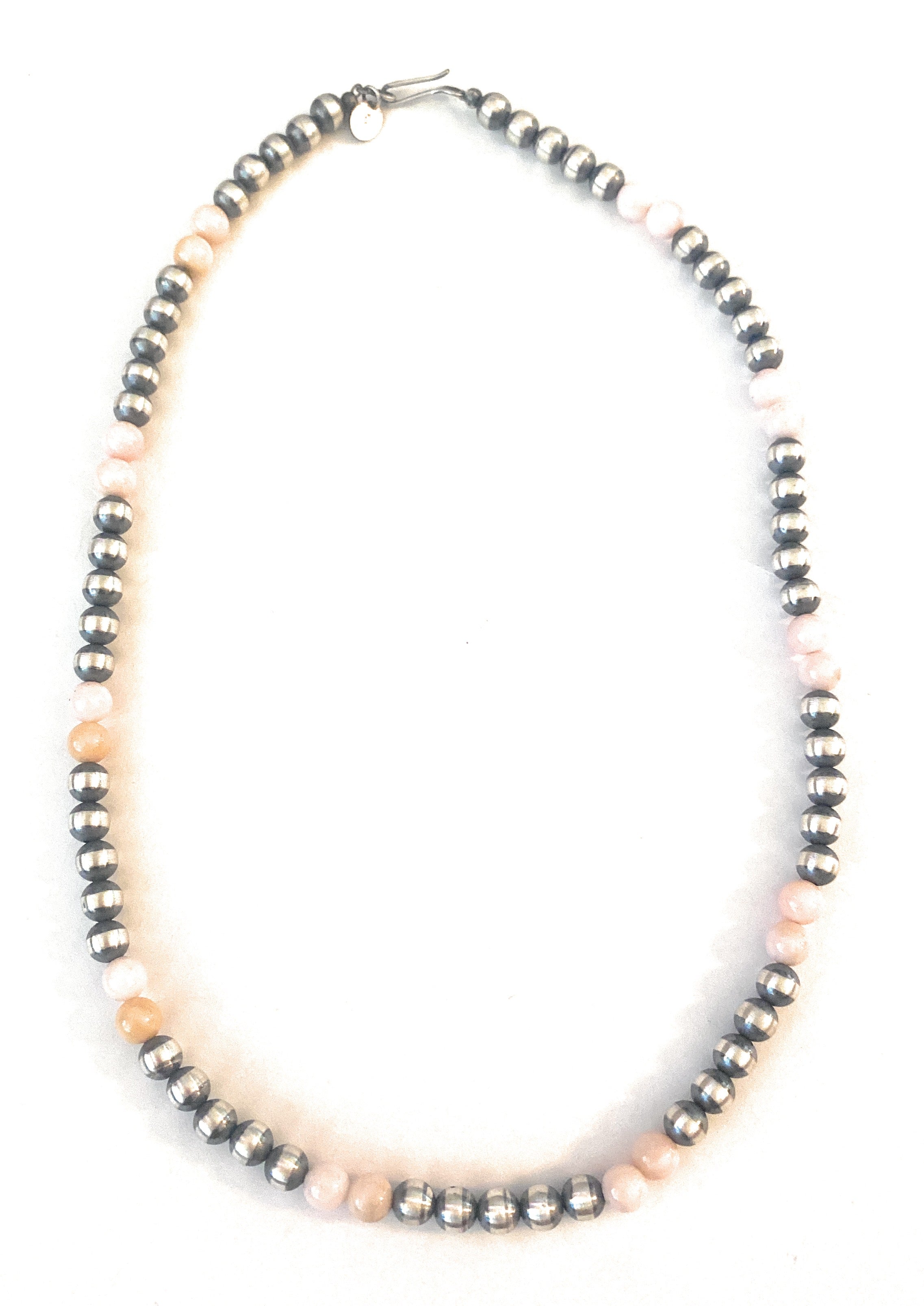 Navajo Sterling Silver Pearl & Pink Opal Beaded Necklace 18 inch