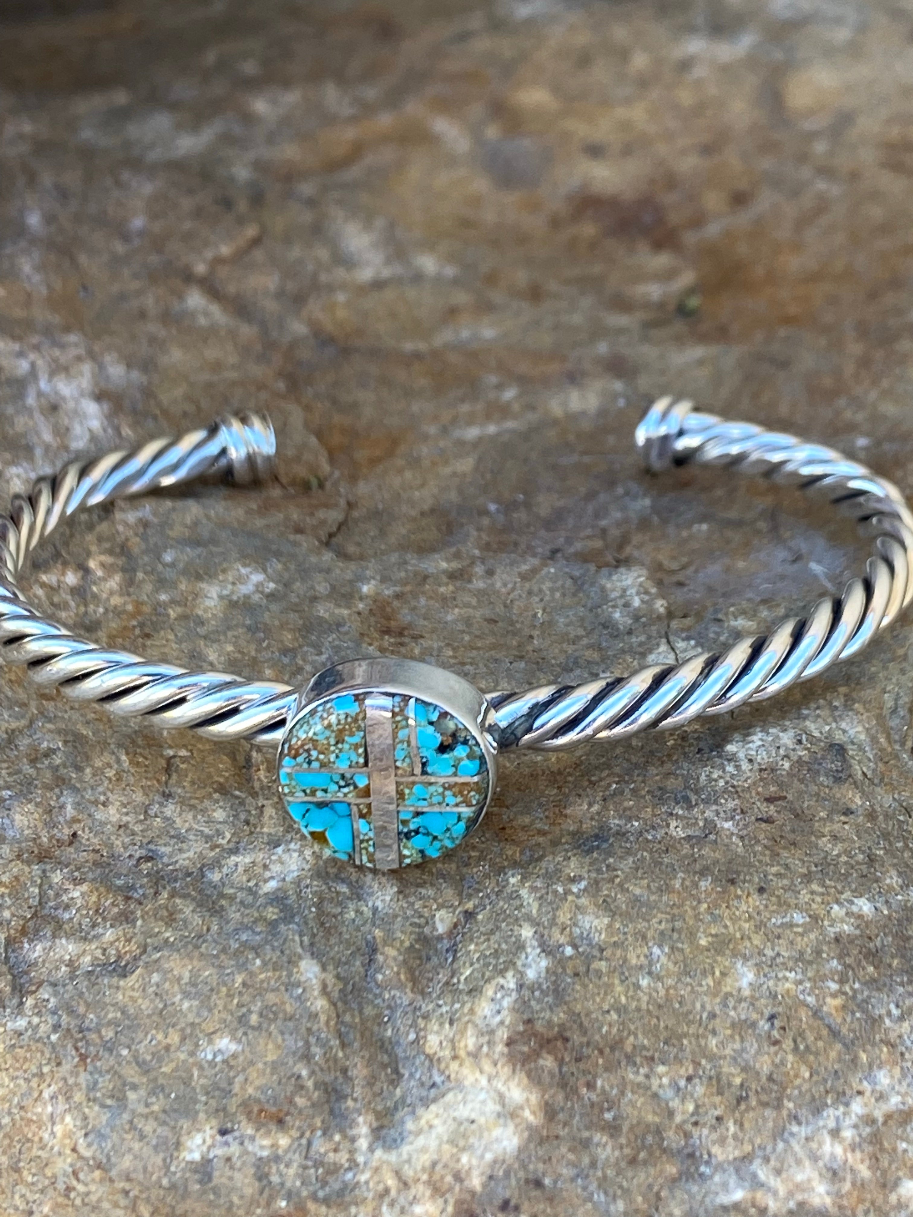 Navajo Turquoise 8 & Sterling silver Simple Rope Twist Bracelet