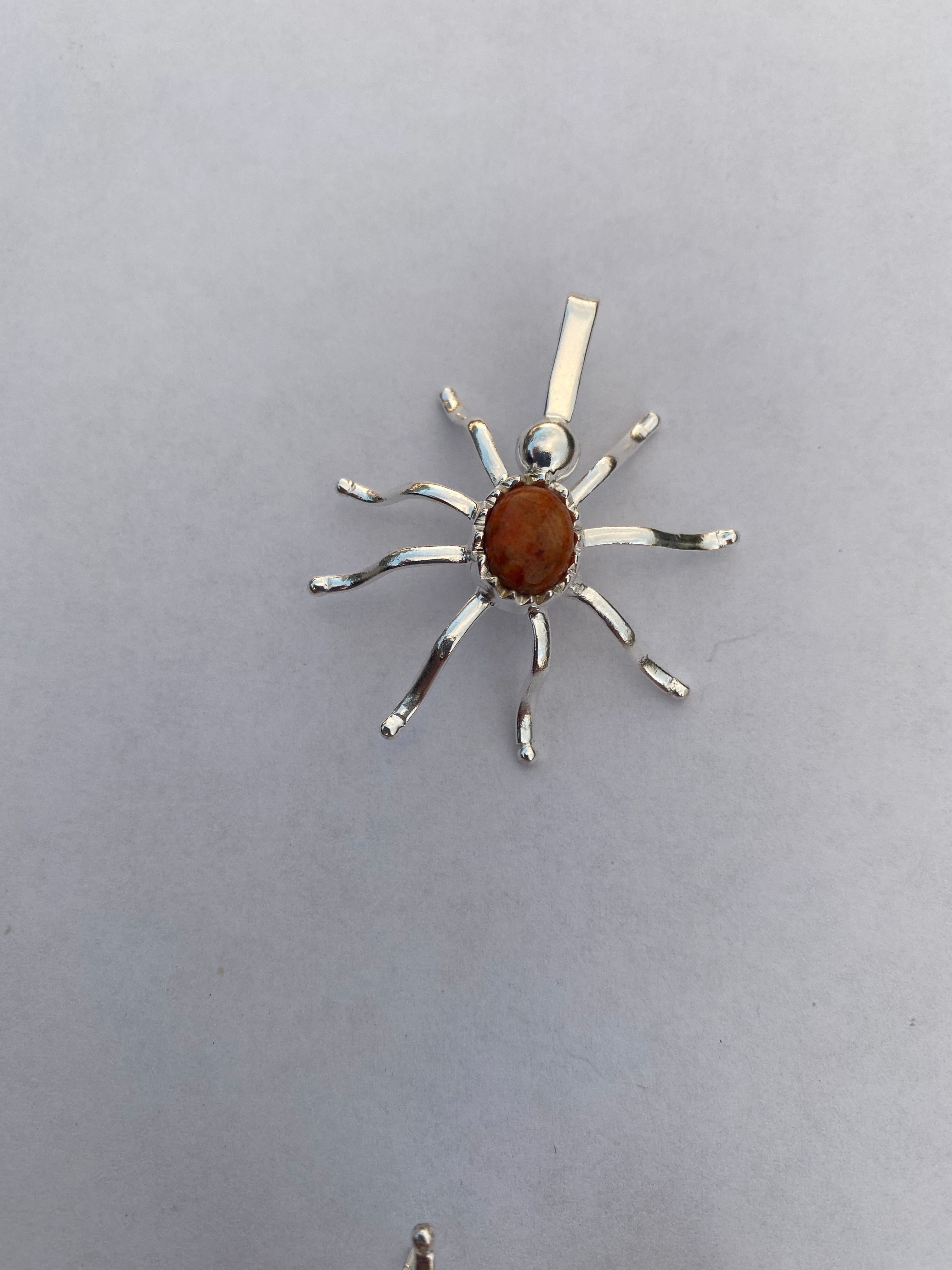 Natural Orange Mojave & Sterling Silver Spider Pendant