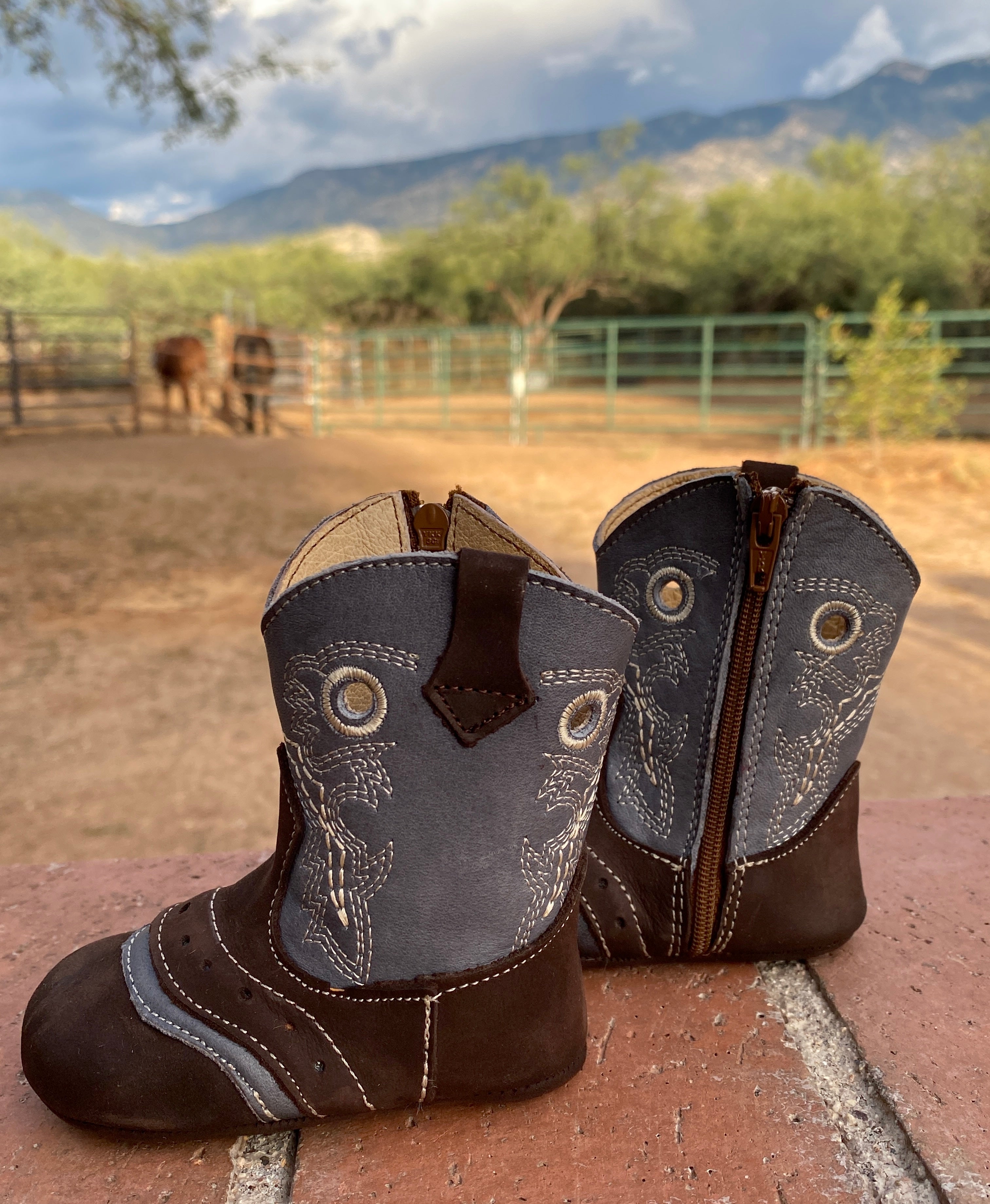 Western Leather infant Baby/ infant/ toddler Boots Grey