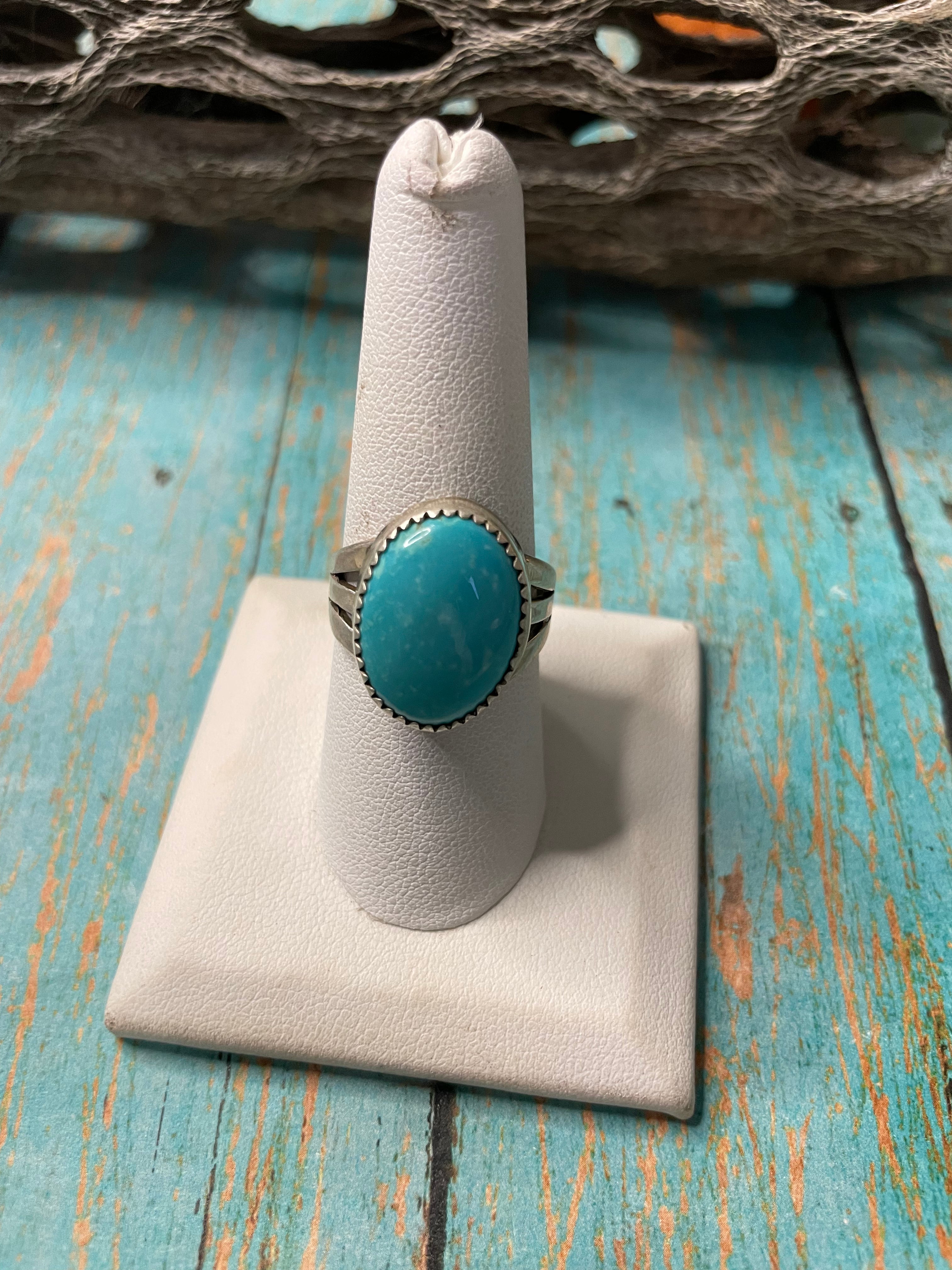 Old Pawn Navajo Sterling Silver & Light Blue Larimer Ring Size 8