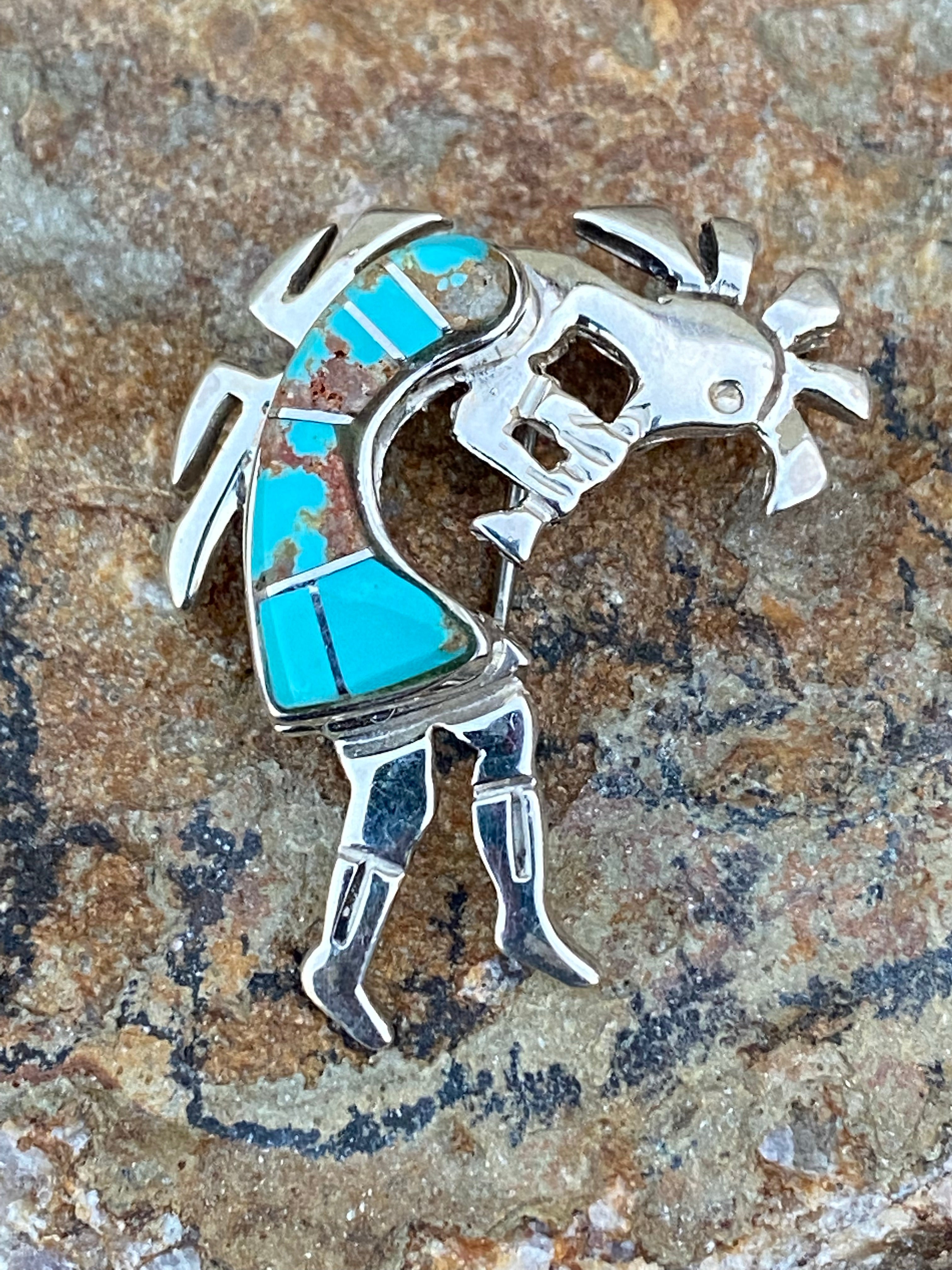 Navajo Turquoise 8 & Sterling Silver Kokopelli Pin & Pendant