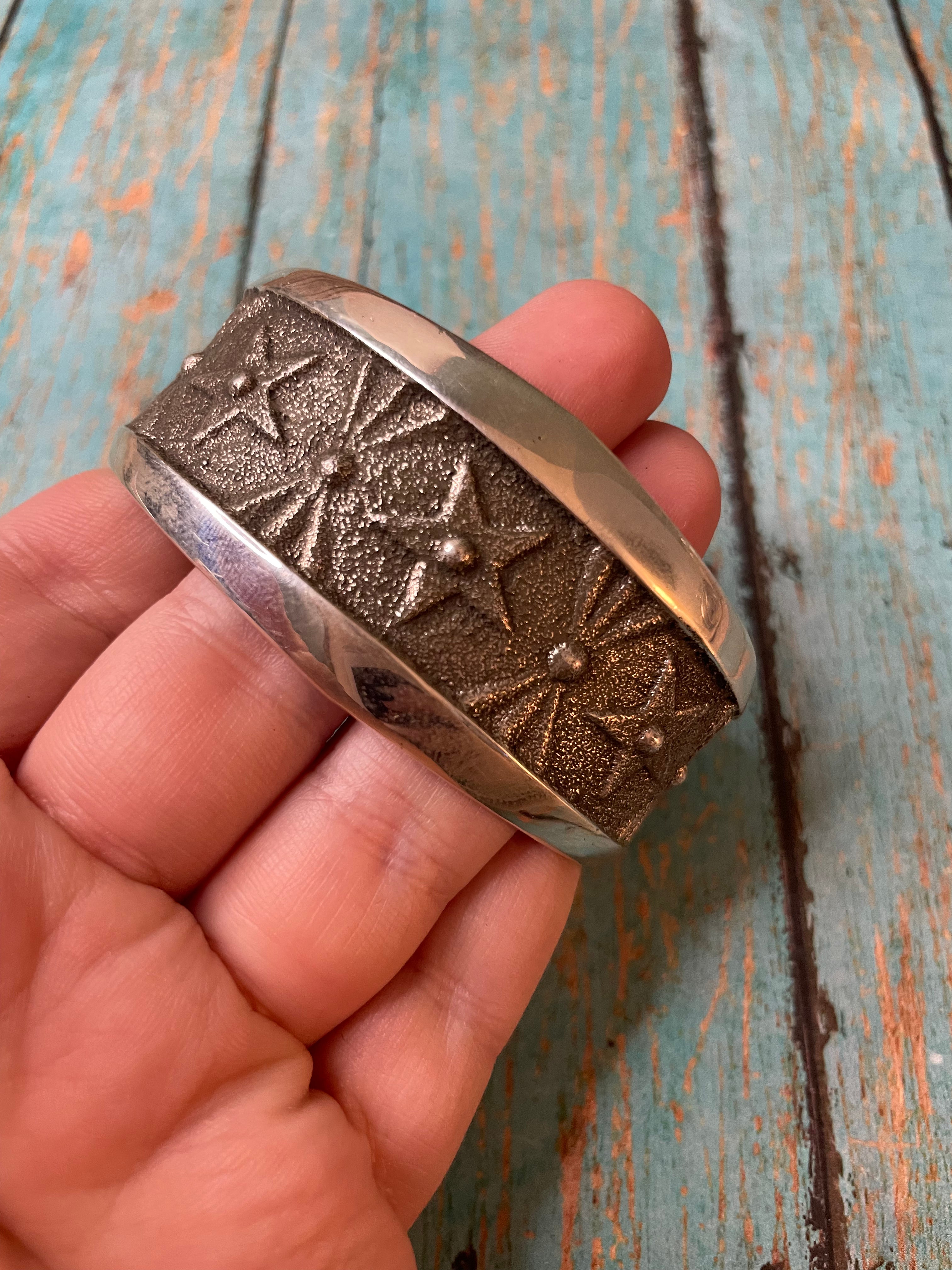 Navajo Sterling Silver Star Cuff Bracelet Stamped And Signed