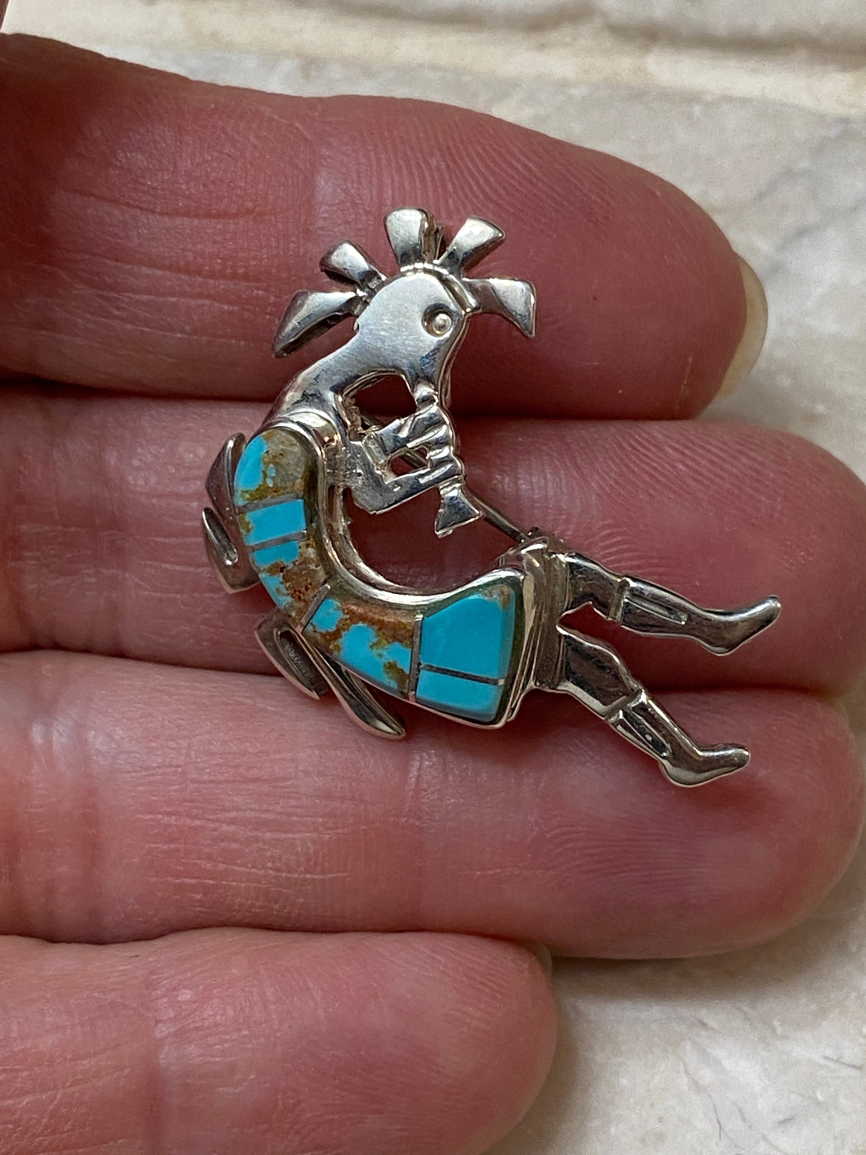 Navajo Turquoise 8 & Sterling Silver Kokopelli Pin & Pendant