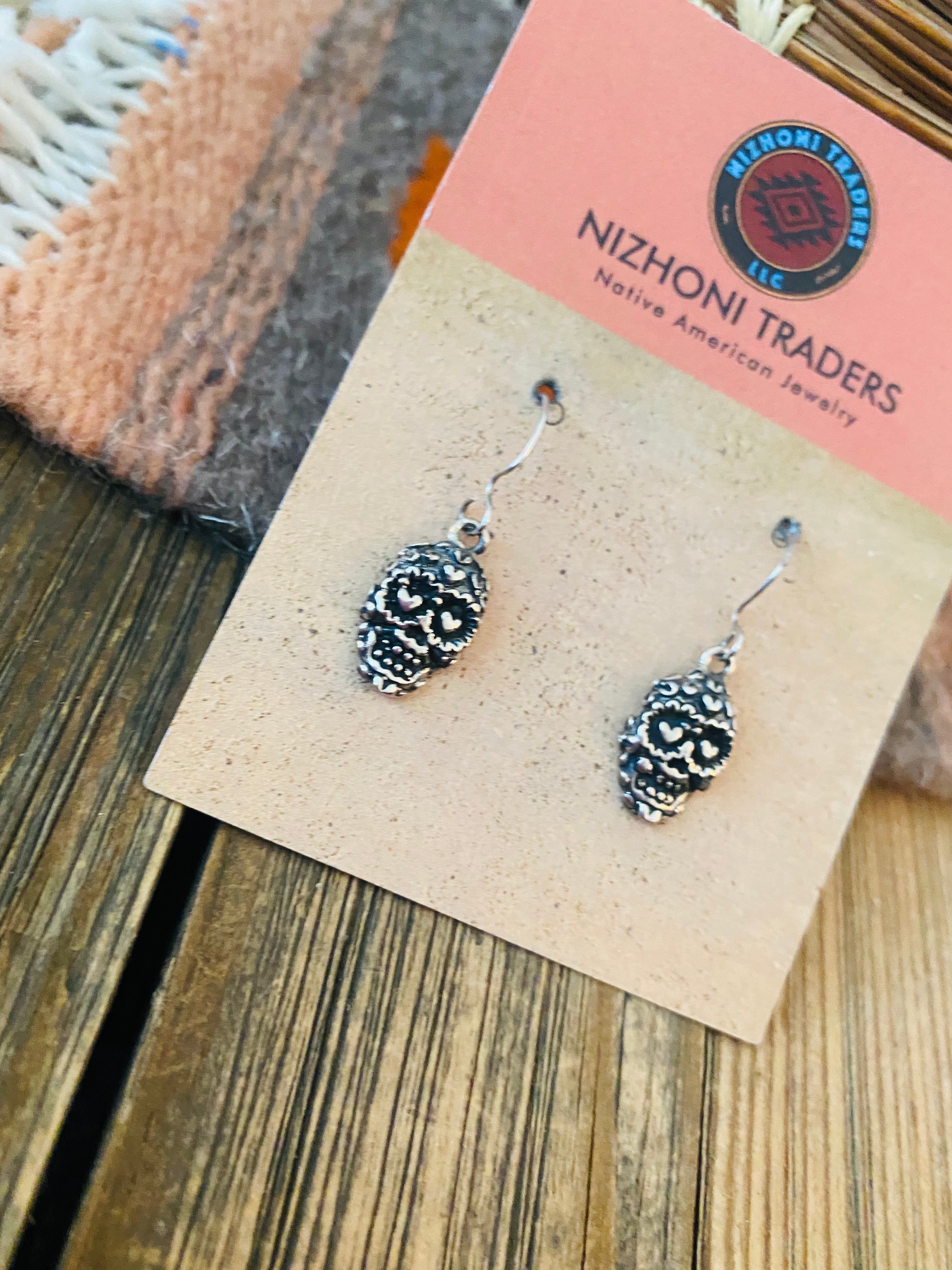 Handmade Sterling Silver Skull Dangle Earrings