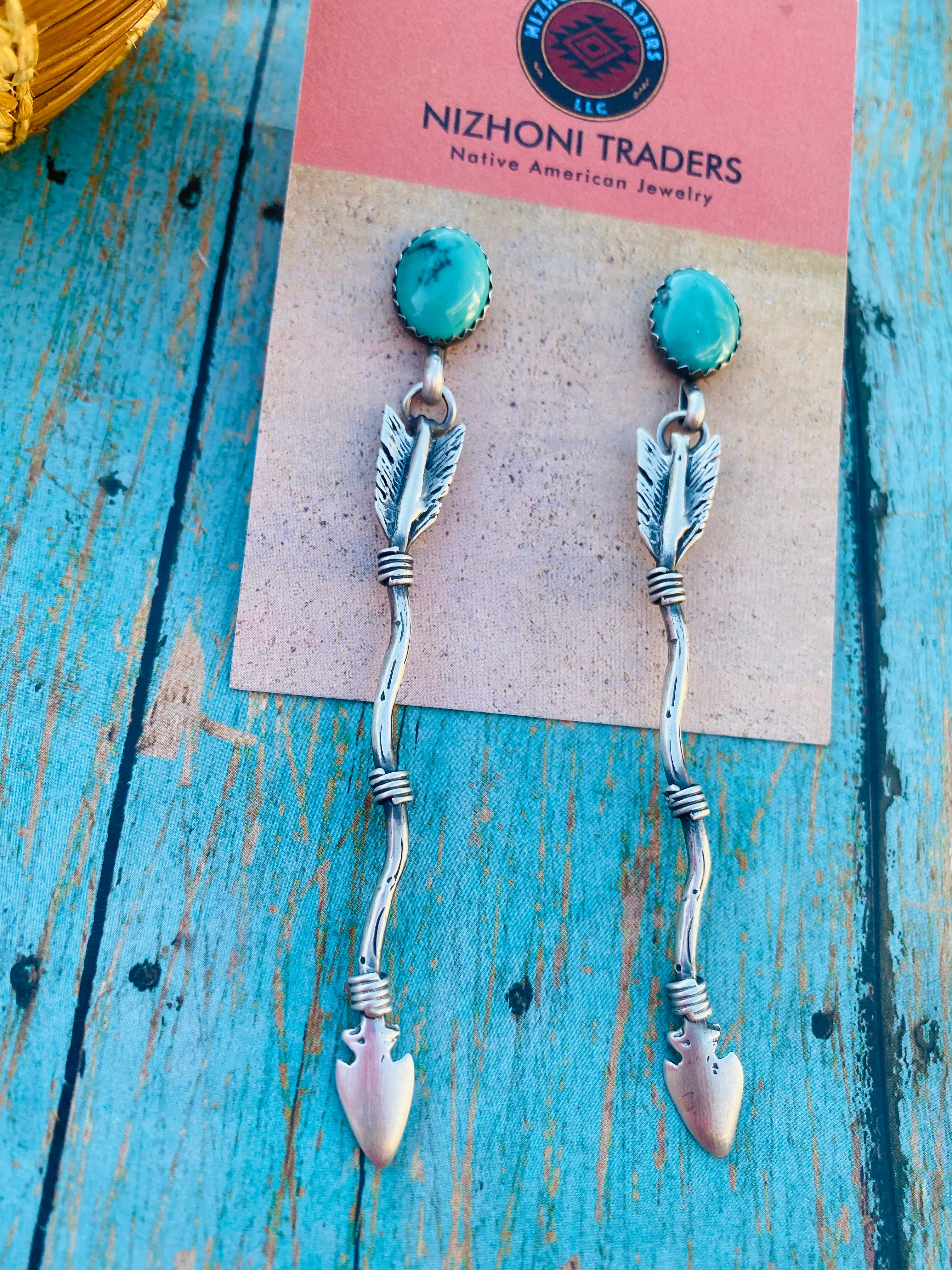 Navajo Turquoise & Sterling Silver Arrow Dangle Earrings