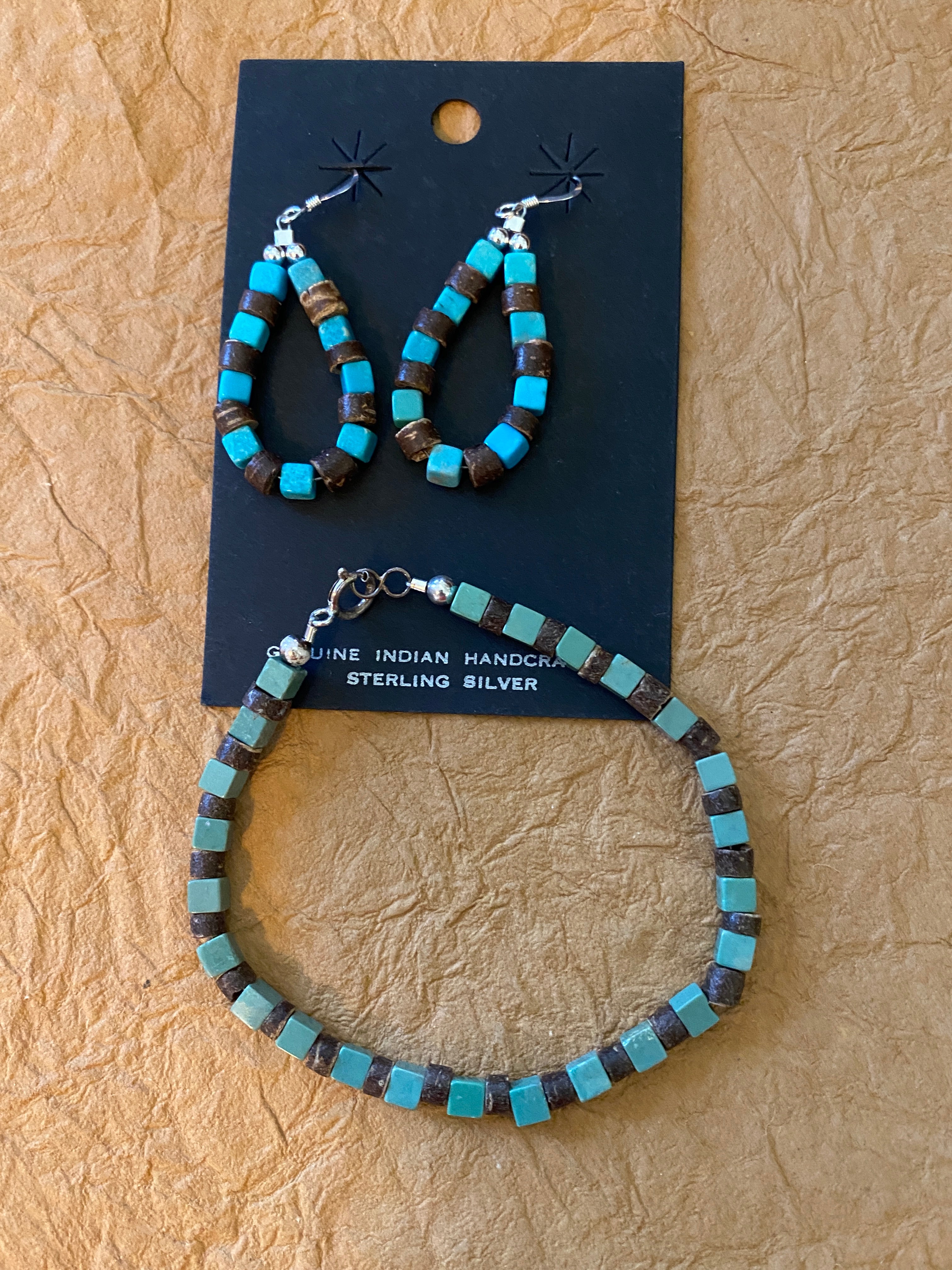 Navajo Turquoise & Jasper Sterling Silver Beaded Dangle Hoop Earrings