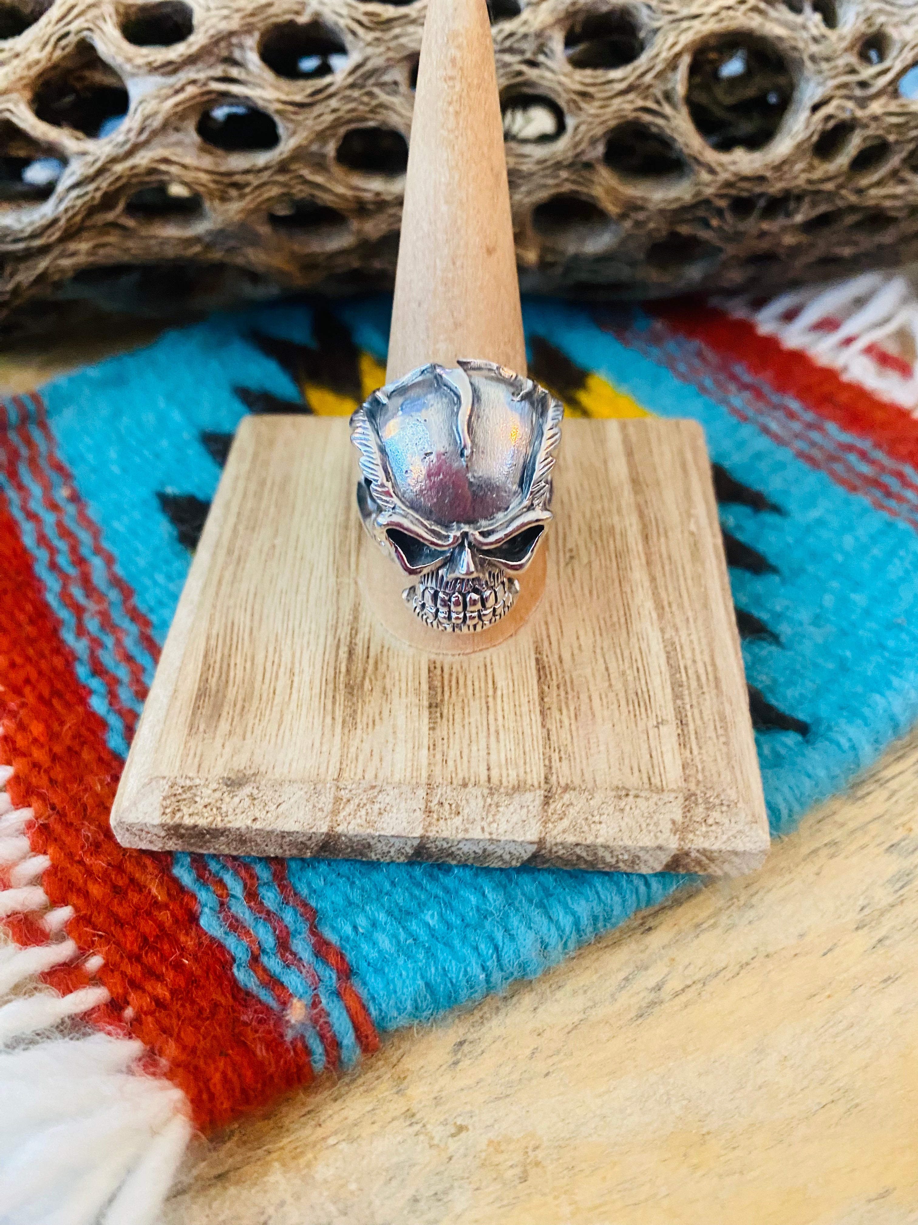 Handmade Sterling Silver Skull Ring Size 9.5