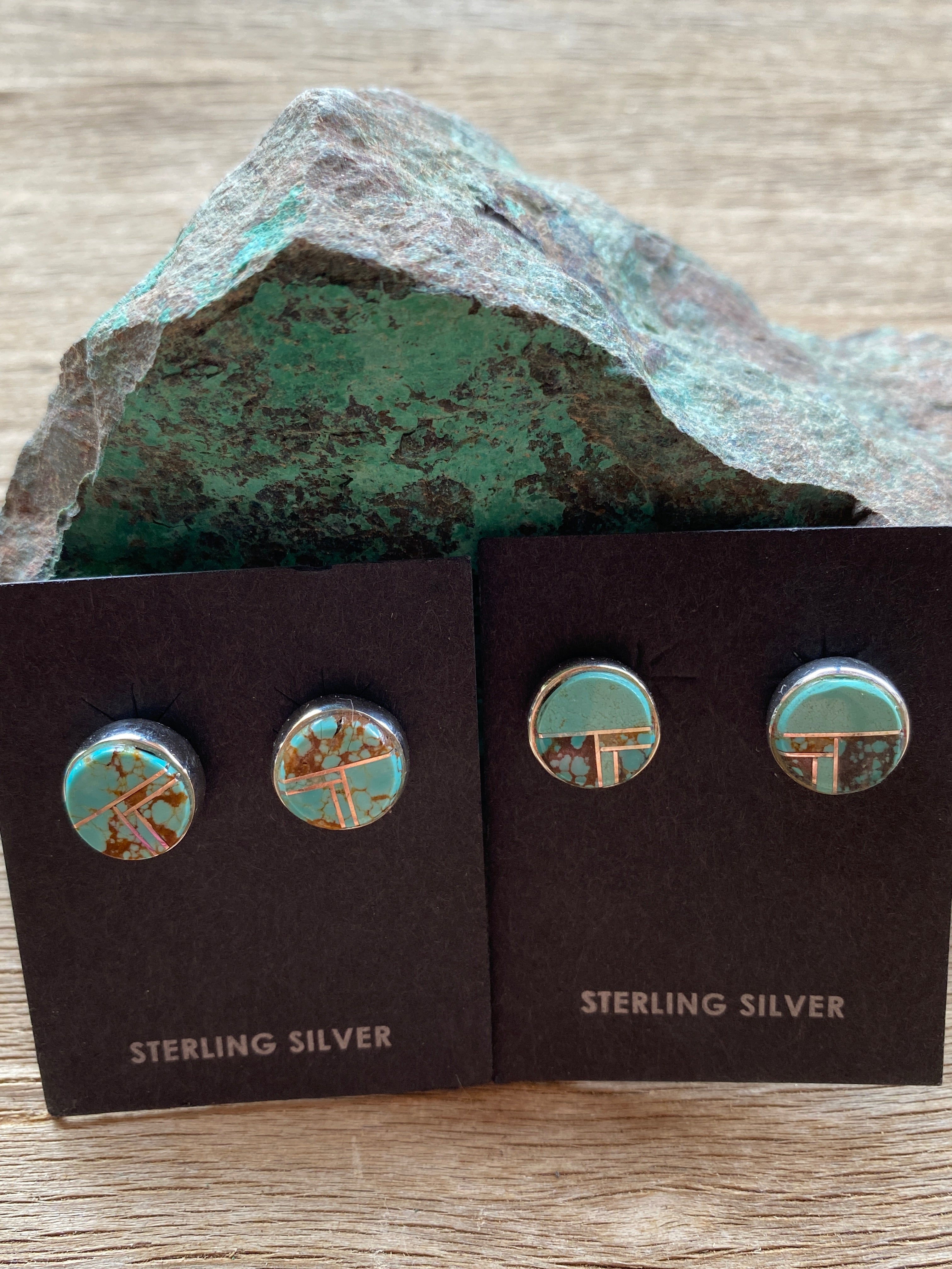 Navajo Turquoise 8 more Matrix & Sterling Silver button Stud Earrings set 2