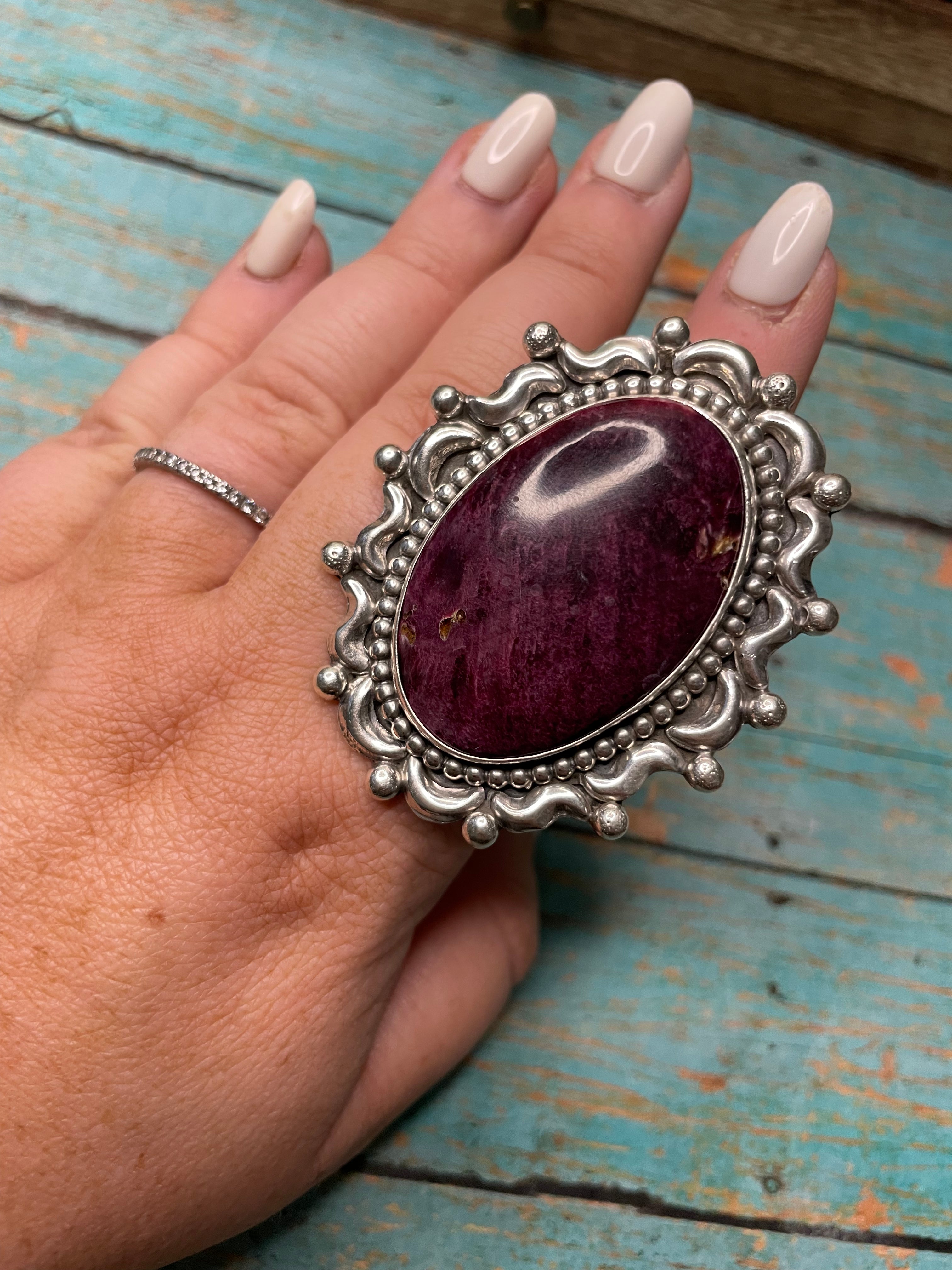 Navajo Spiny Sterling Silver Adjustable Ring Signed