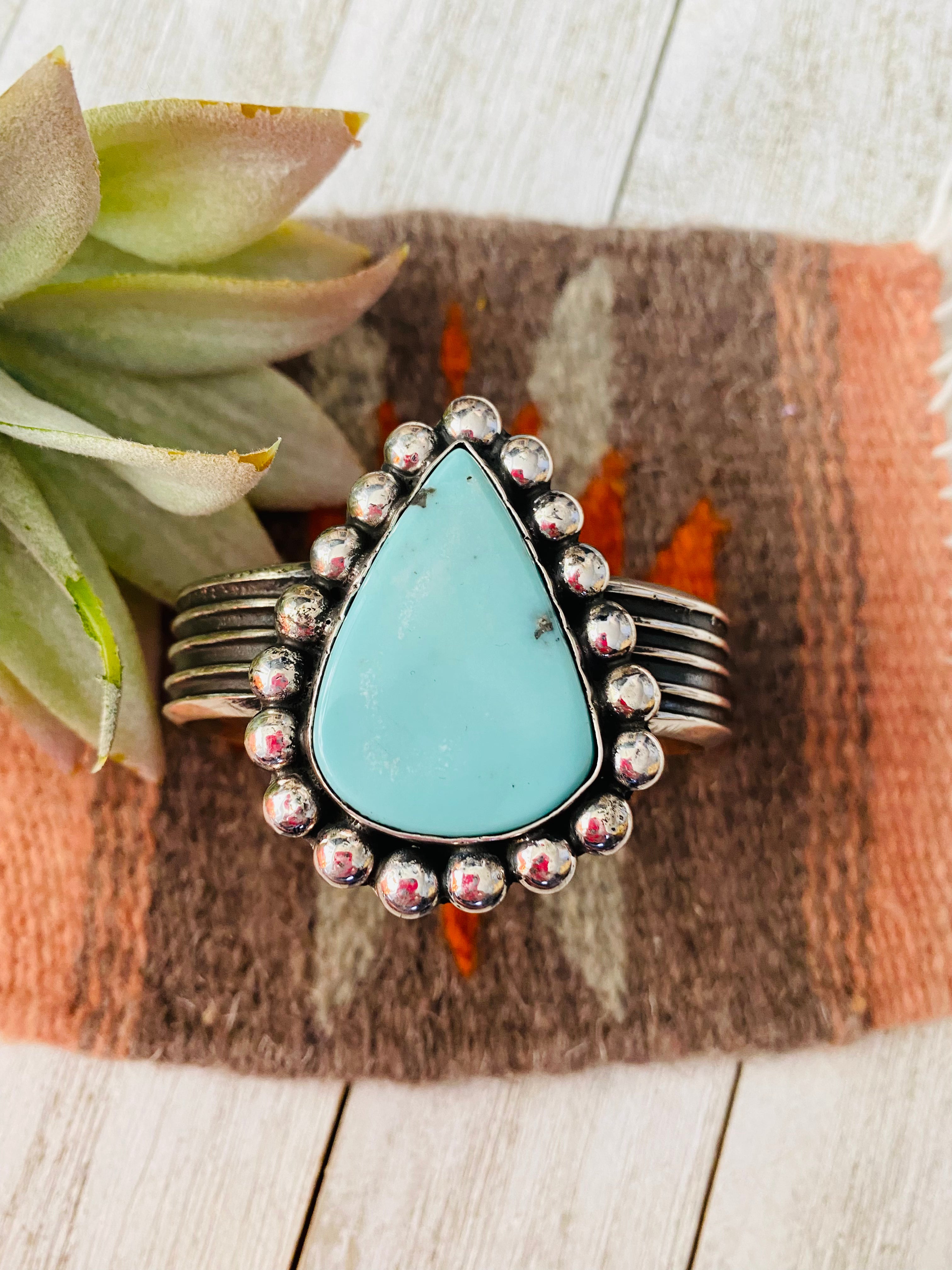 Navajo Turquoise & Sterling Silver Cuff Bracelet By Chimney Butte