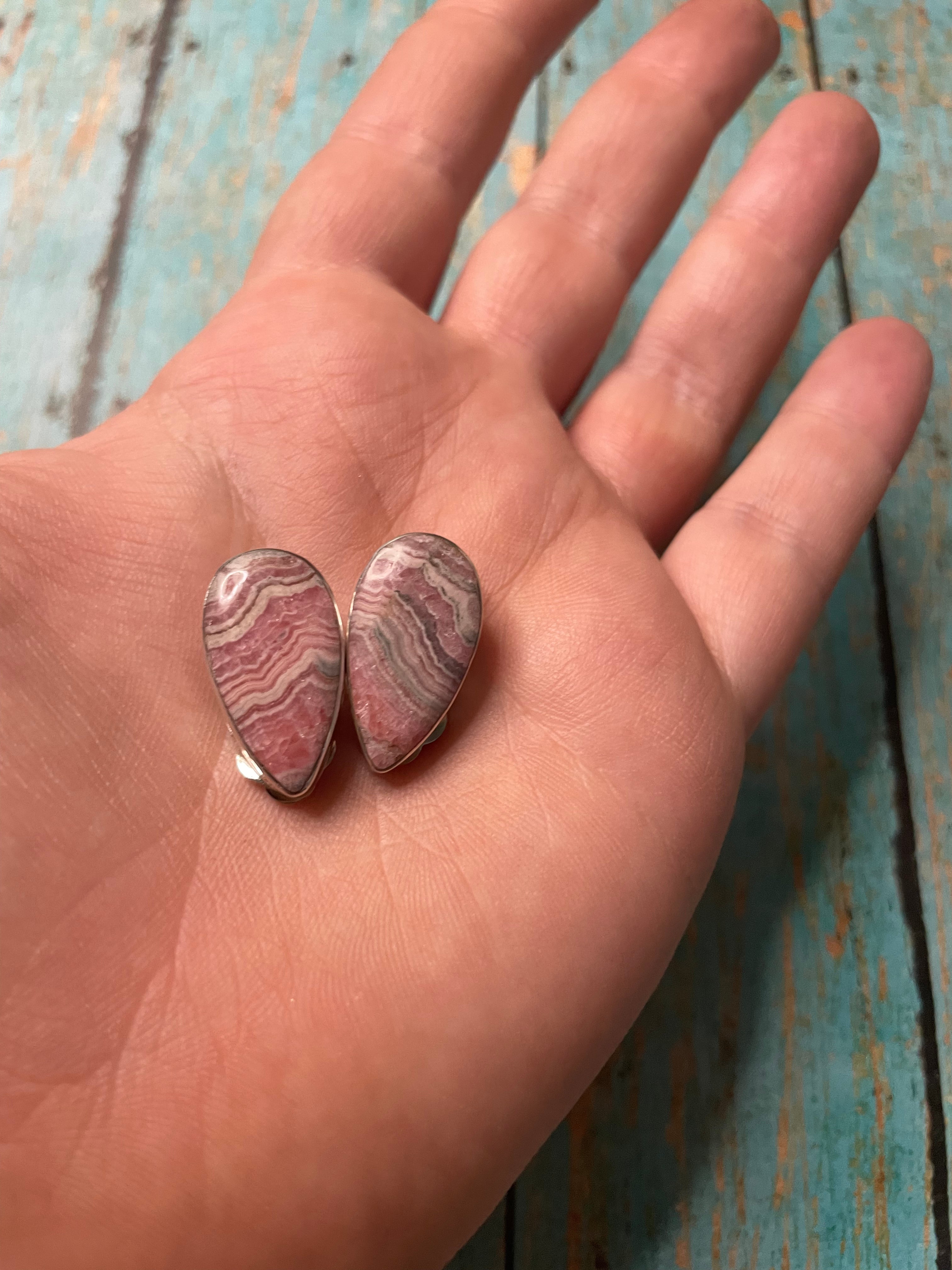 Navajo Rhondite And Sterling Silver Post Clip On Earrings