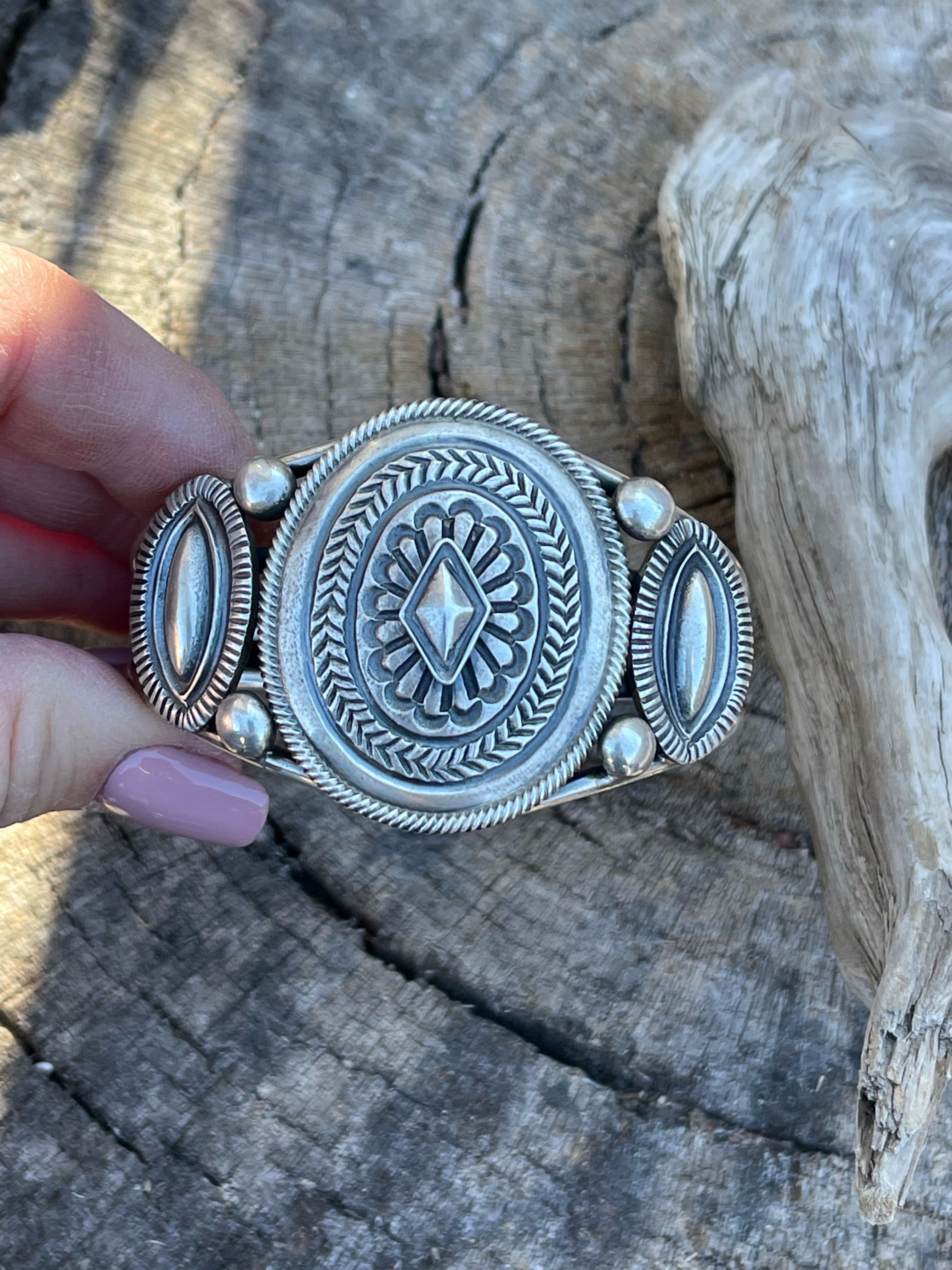 Navajo Sterling Silver Triple Concho Bracelet Cuff